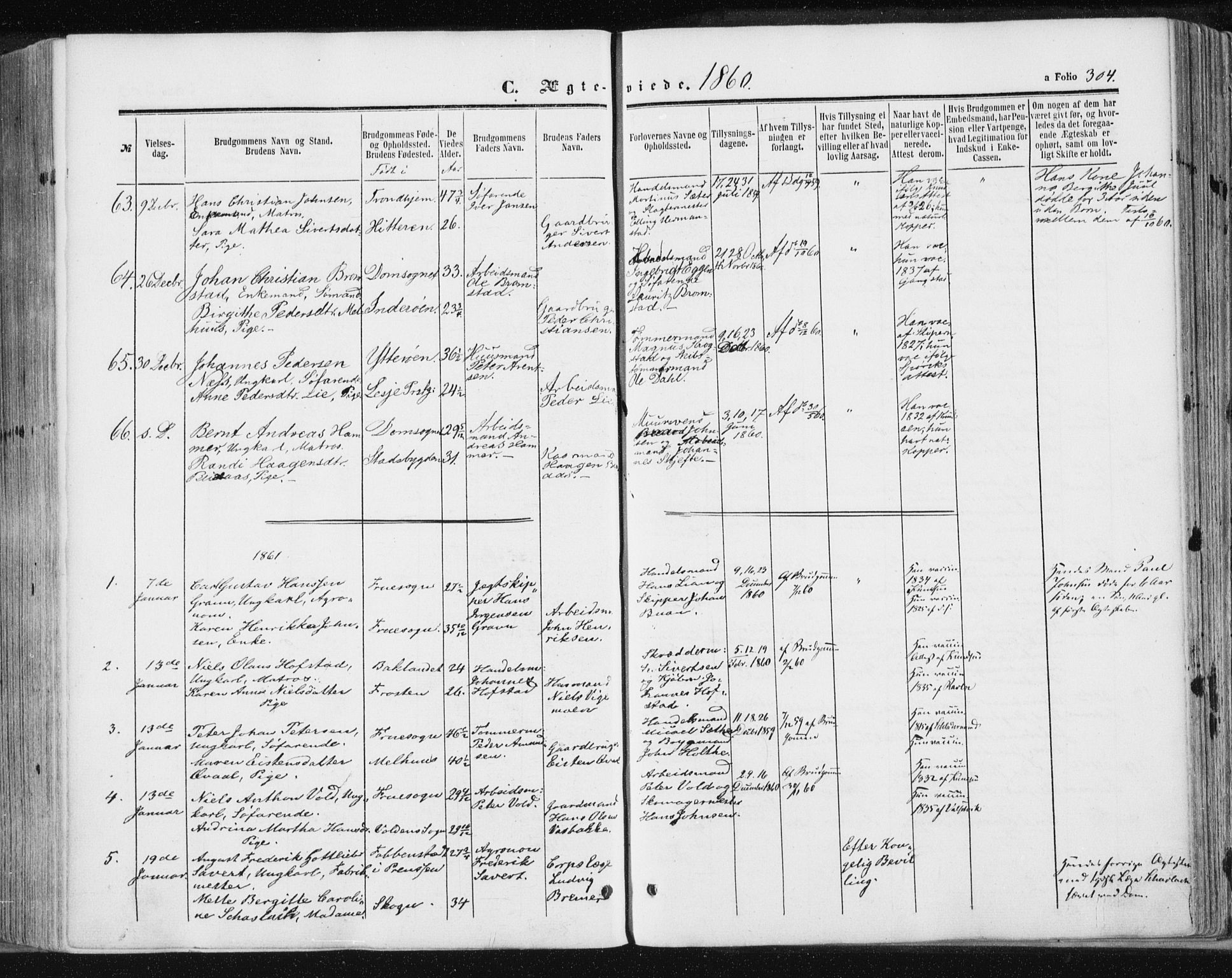Ministerialprotokoller, klokkerbøker og fødselsregistre - Sør-Trøndelag, SAT/A-1456/602/L0115: Parish register (official) no. 602A13, 1860-1872, p. 304