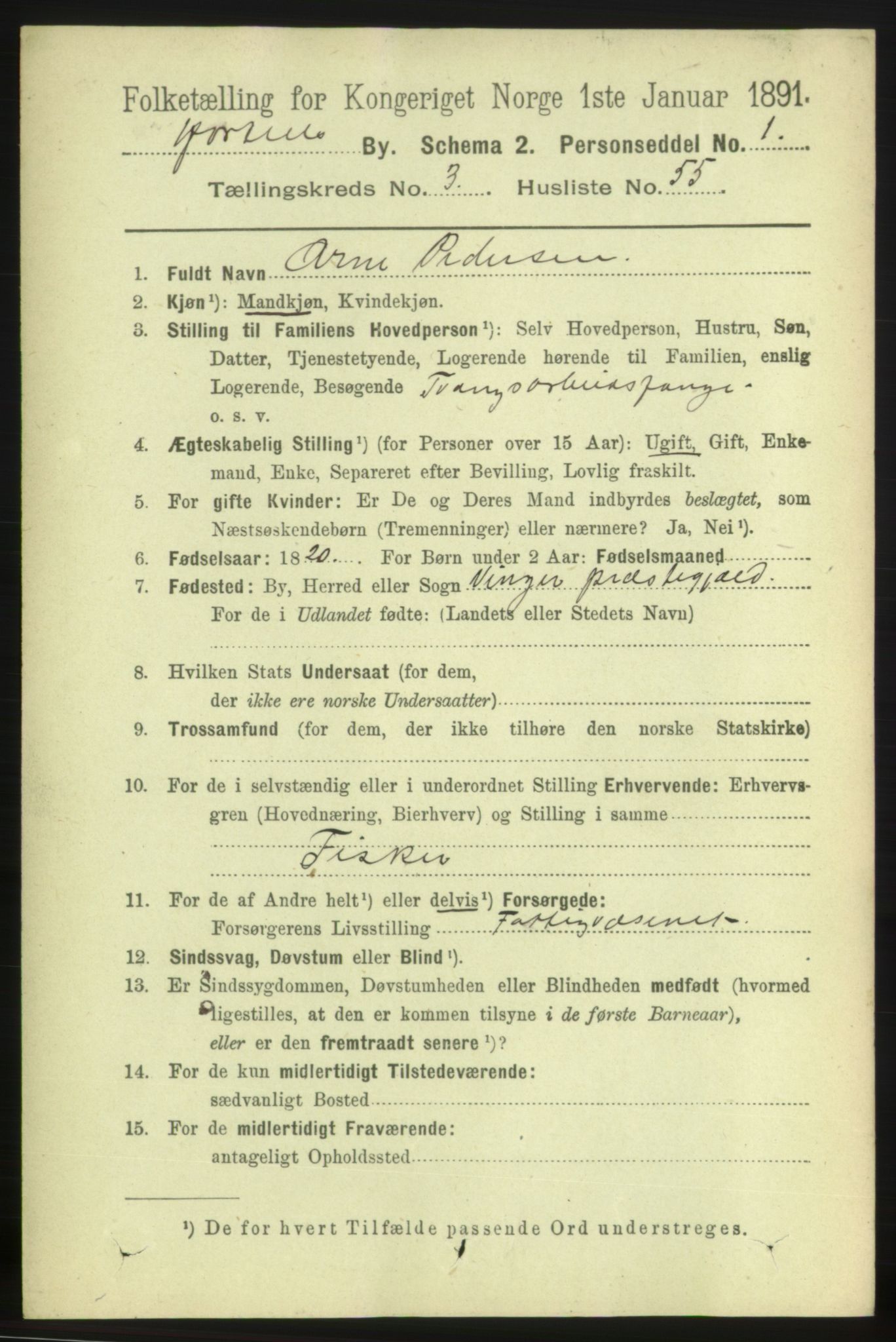 RA, 1891 census for 0703 Horten, 1891, p. 3213