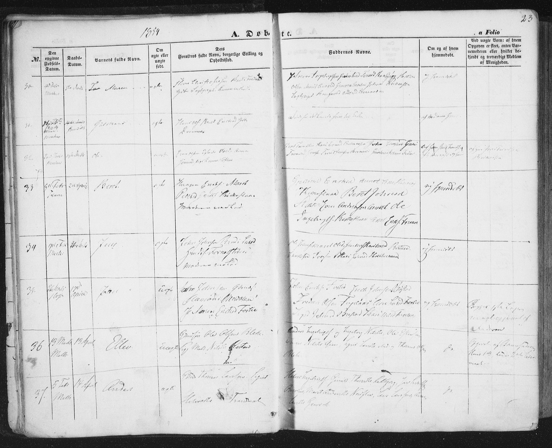 Ministerialprotokoller, klokkerbøker og fødselsregistre - Sør-Trøndelag, AV/SAT-A-1456/691/L1076: Parish register (official) no. 691A08, 1852-1861, p. 23