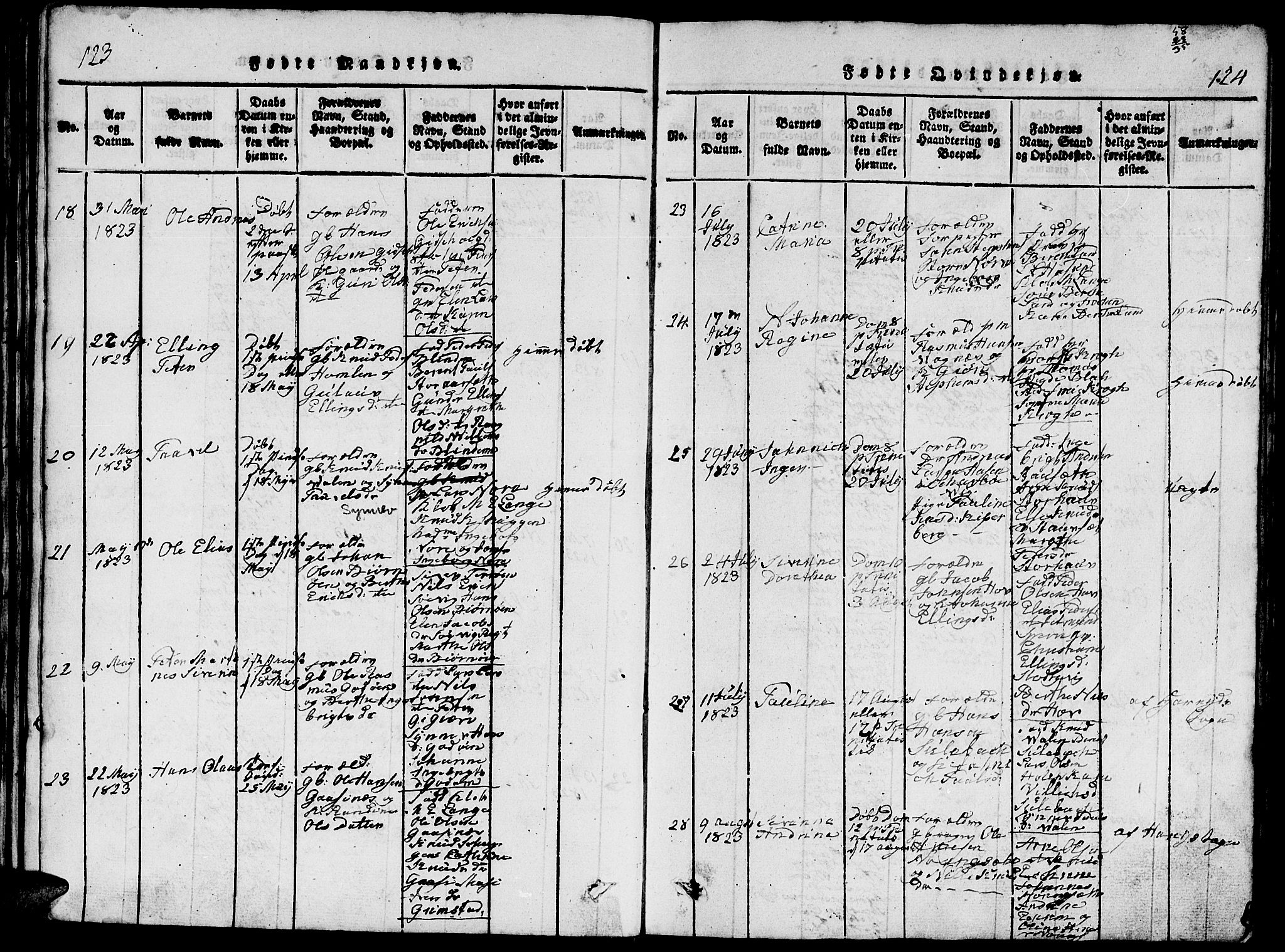 Ministerialprotokoller, klokkerbøker og fødselsregistre - Møre og Romsdal, AV/SAT-A-1454/528/L0423: Parish register (copy) no. 528C04, 1816-1827, p. 123-124