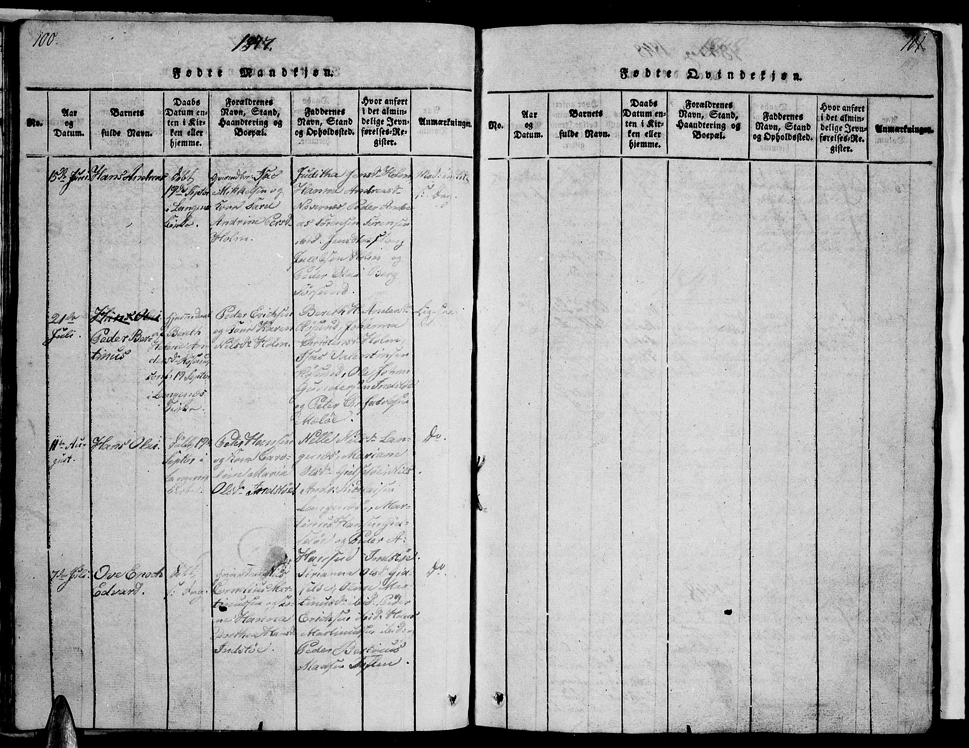 Ministerialprotokoller, klokkerbøker og fødselsregistre - Nordland, AV/SAT-A-1459/893/L1346: Parish register (copy) no. 893C01, 1820-1858, p. 100-101