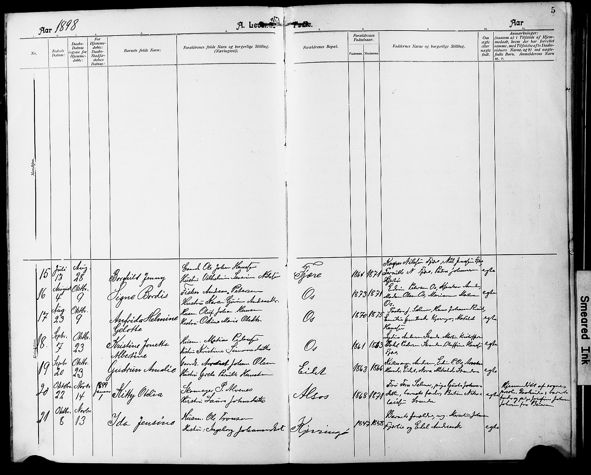 Ministerialprotokoller, klokkerbøker og fødselsregistre - Nordland, AV/SAT-A-1459/803/L0077: Parish register (copy) no. 803C04, 1897-1930, p. 5