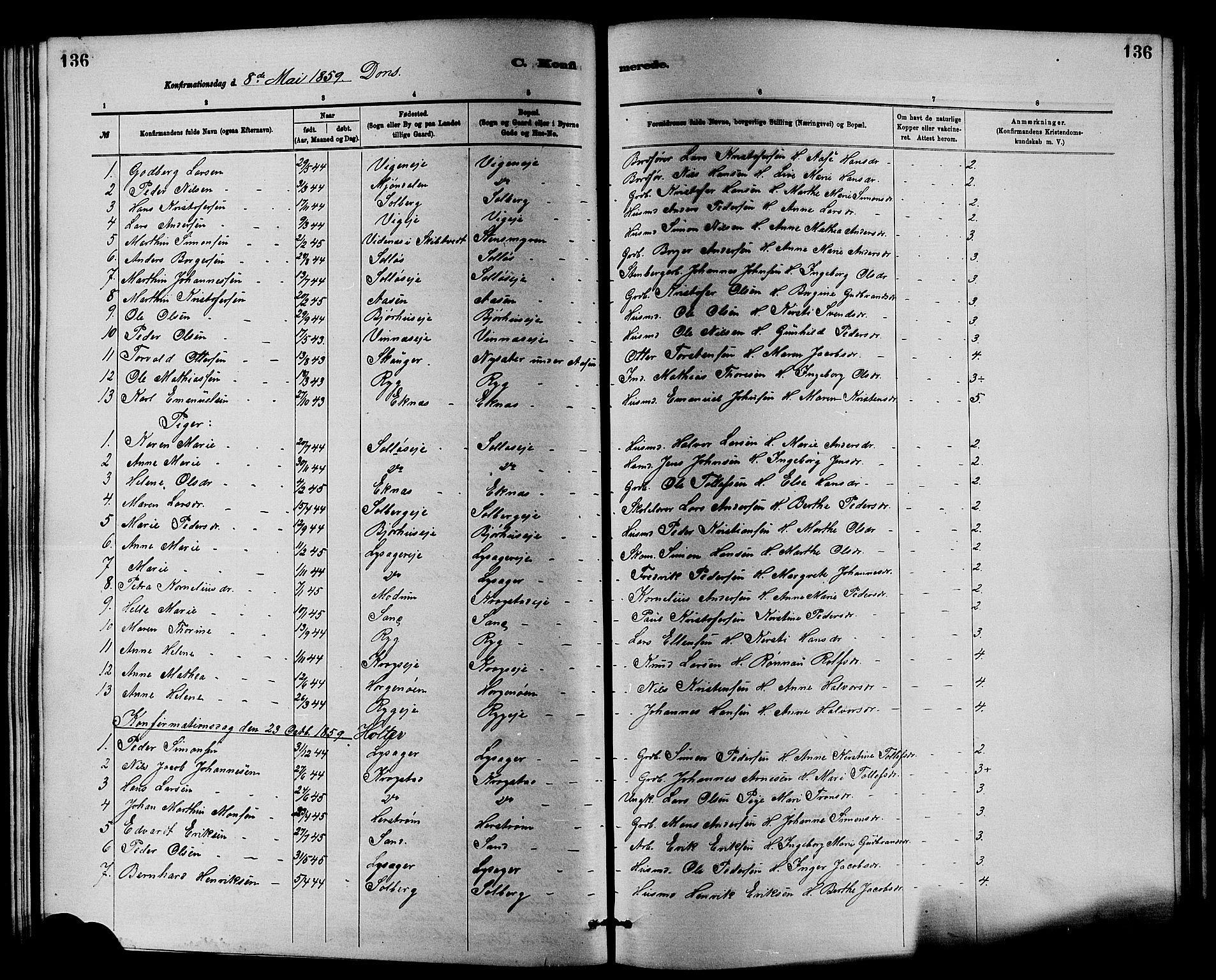 Nedre Eiker kirkebøker, SAKO/A-612/F/Fa/L0001: Parish register (official) no. 1, 1853-1877, p. 136