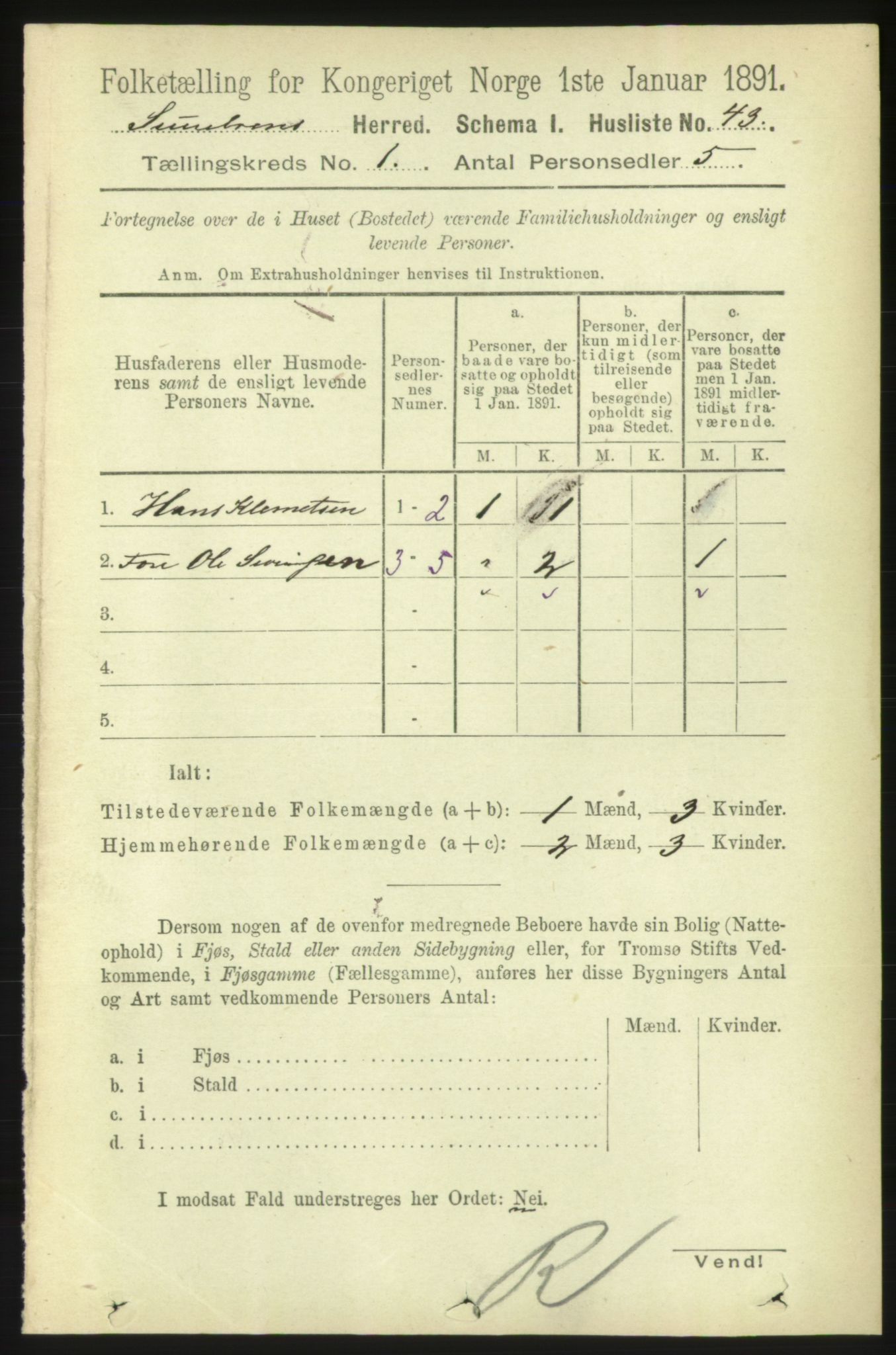 RA, 1891 census for 1523 Sunnylven, 1891, p. 64