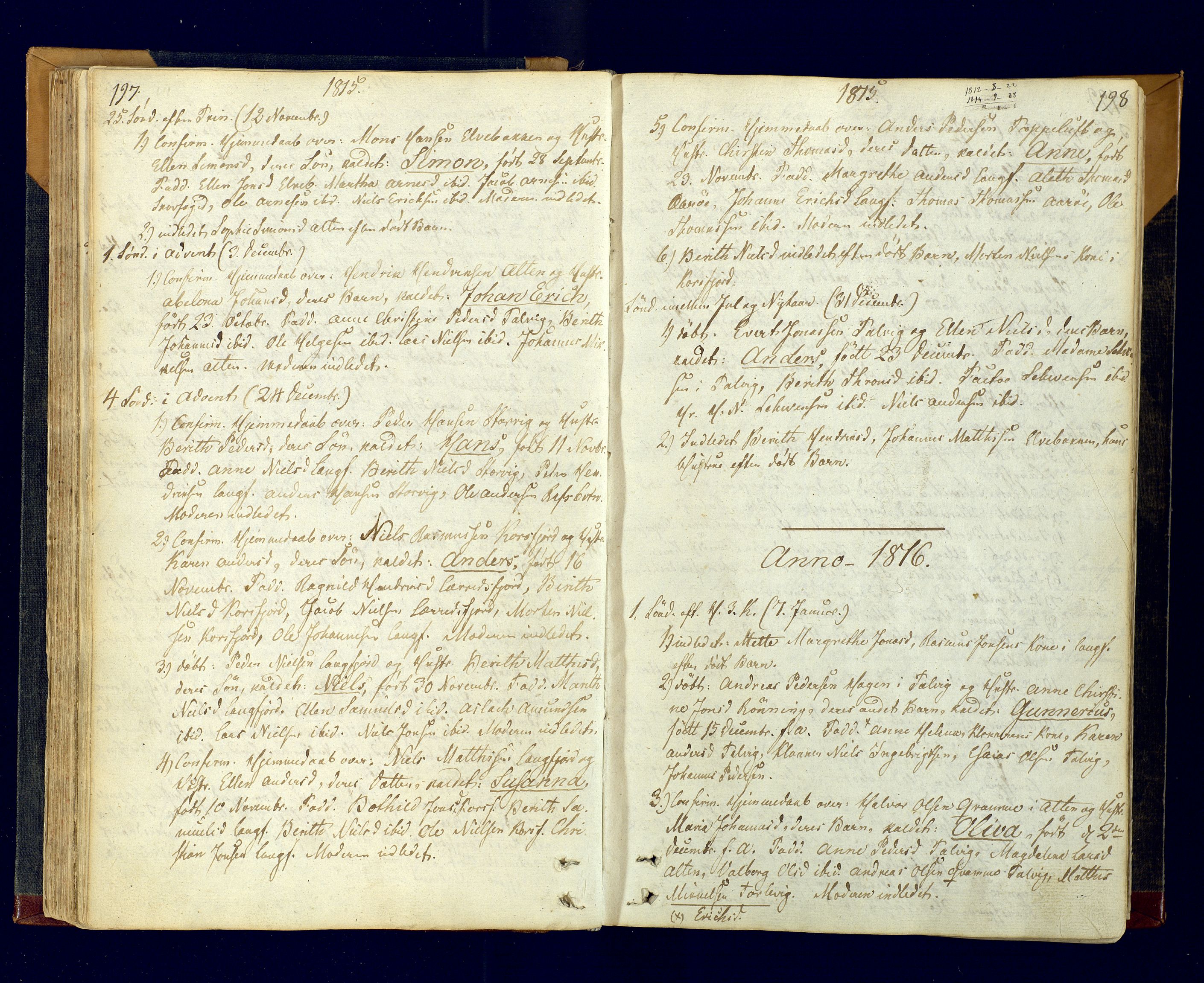 Talvik sokneprestkontor, AV/SATØ-S-1337/H/Ha/L0007kirke: Parish register (official) no. 7, 1813-1821, p. 197-198