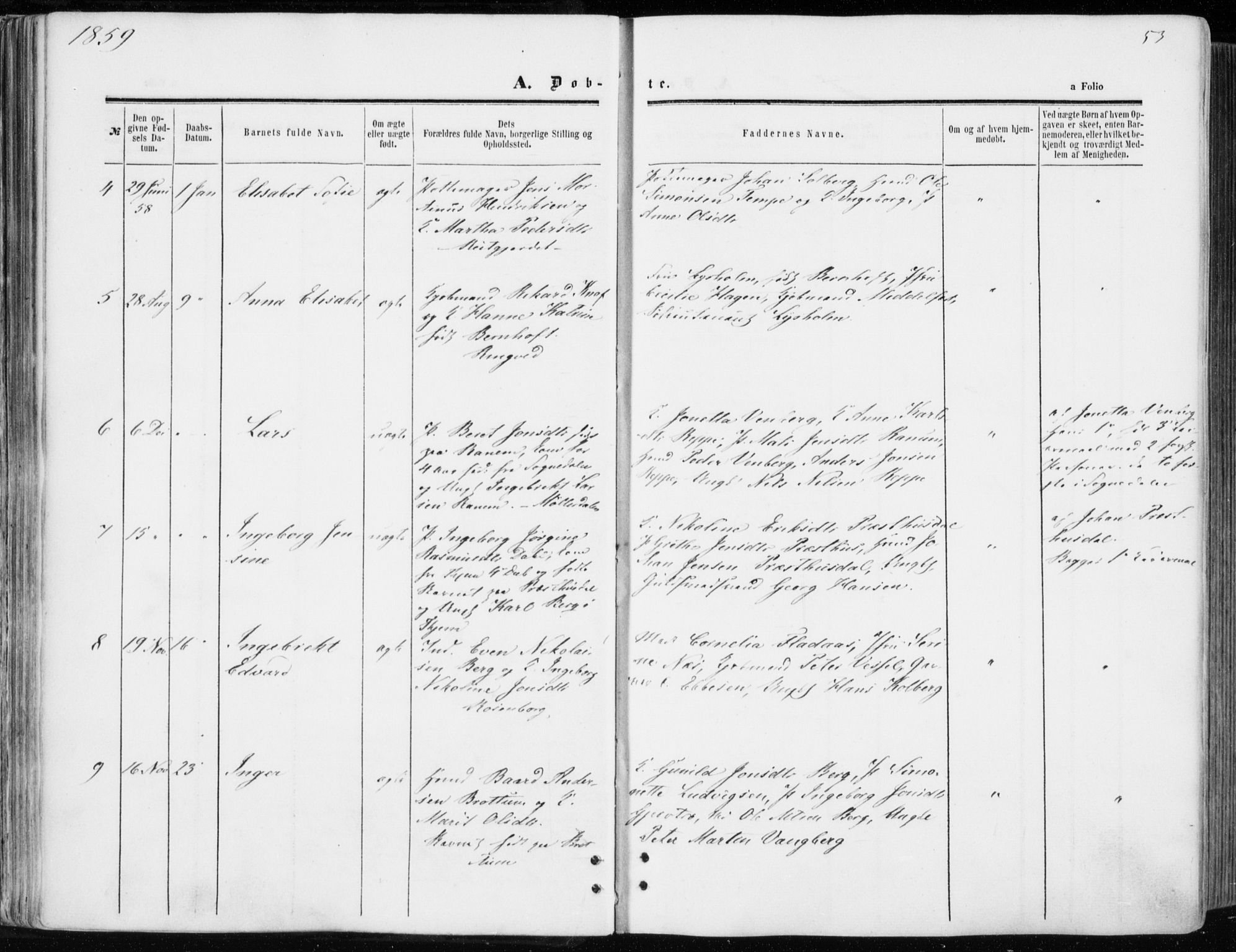 Ministerialprotokoller, klokkerbøker og fødselsregistre - Sør-Trøndelag, SAT/A-1456/606/L0292: Parish register (official) no. 606A07, 1856-1865, p. 53