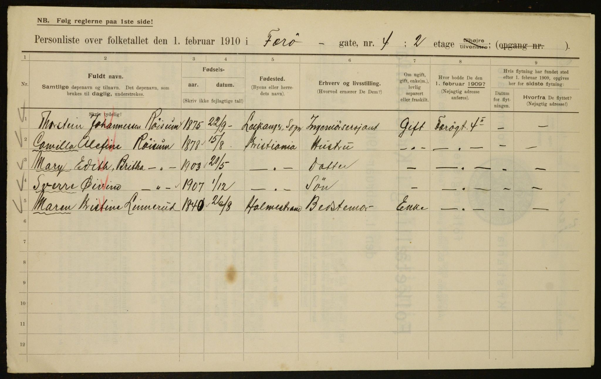 OBA, Municipal Census 1910 for Kristiania, 1910, p. 27098