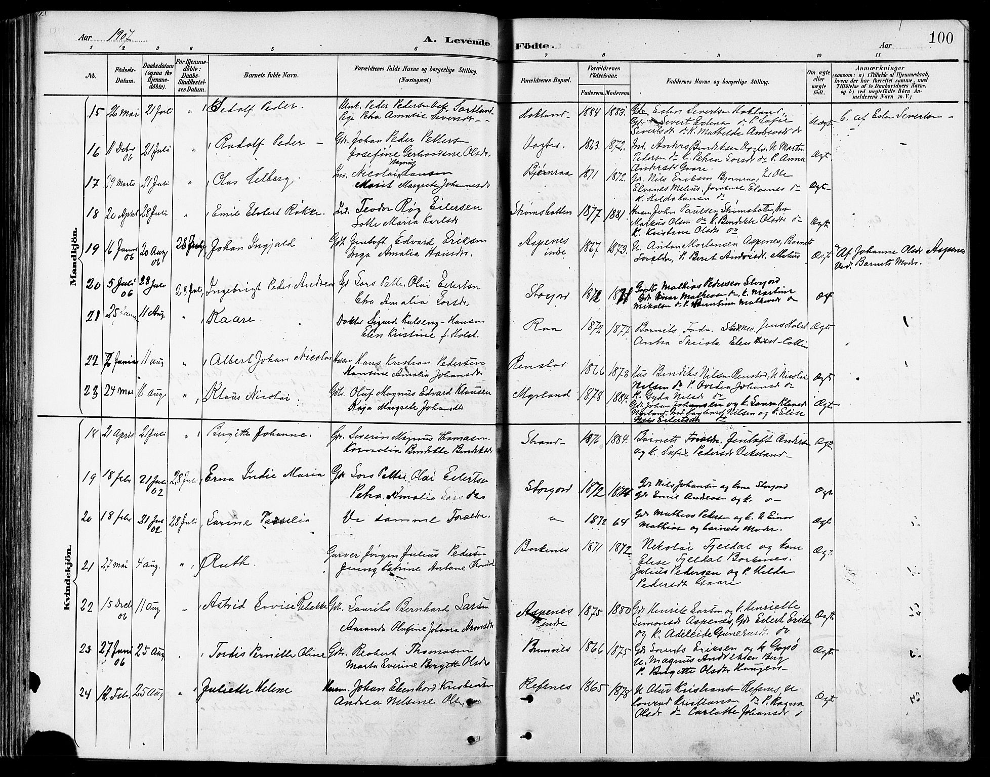 Kvæfjord sokneprestkontor, AV/SATØ-S-1323/G/Ga/Gab/L0005klokker: Parish register (copy) no. 5, 1886-1911, p. 100
