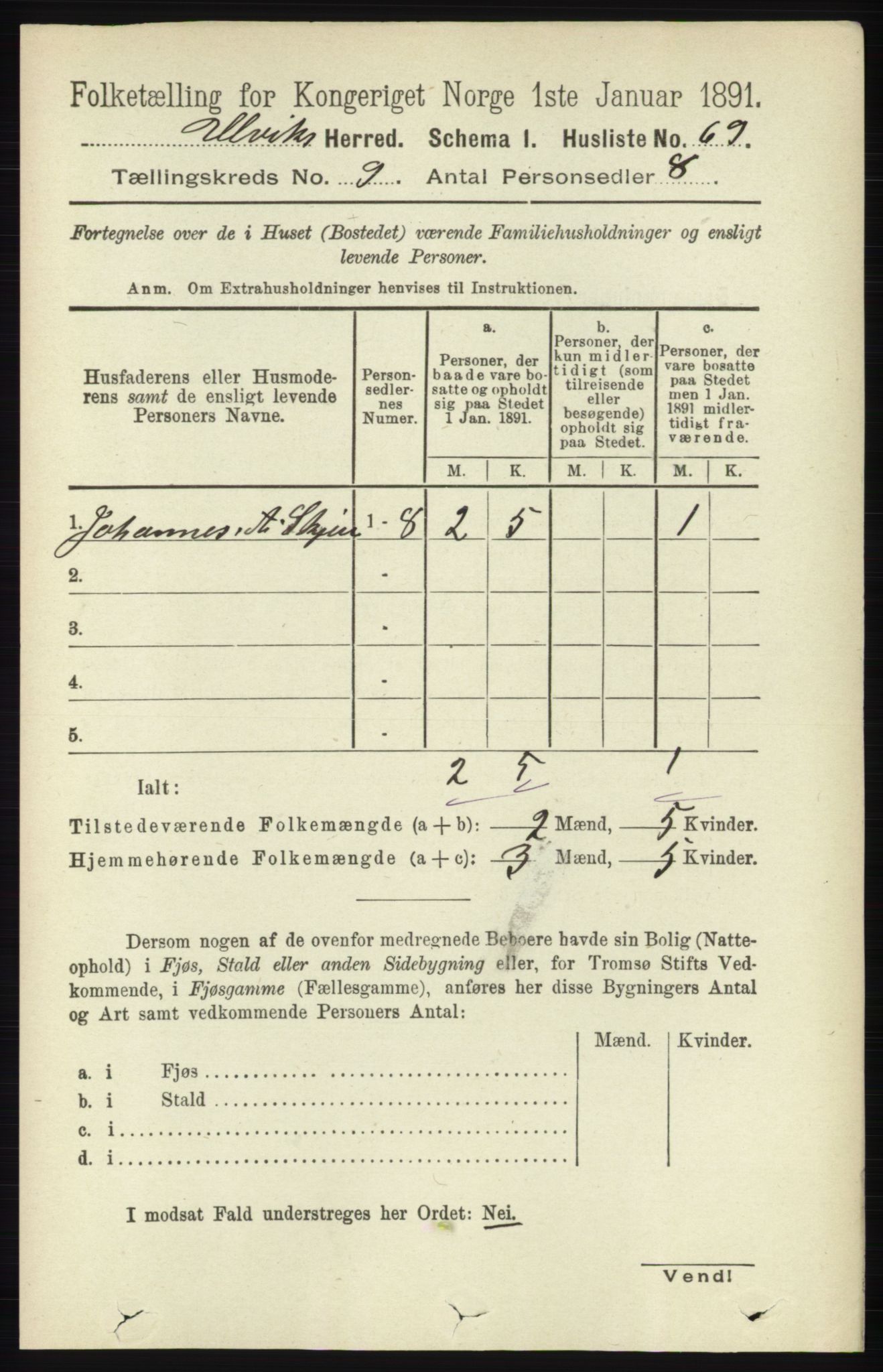 RA, 1891 census for 1233 Ulvik, 1891, p. 2869