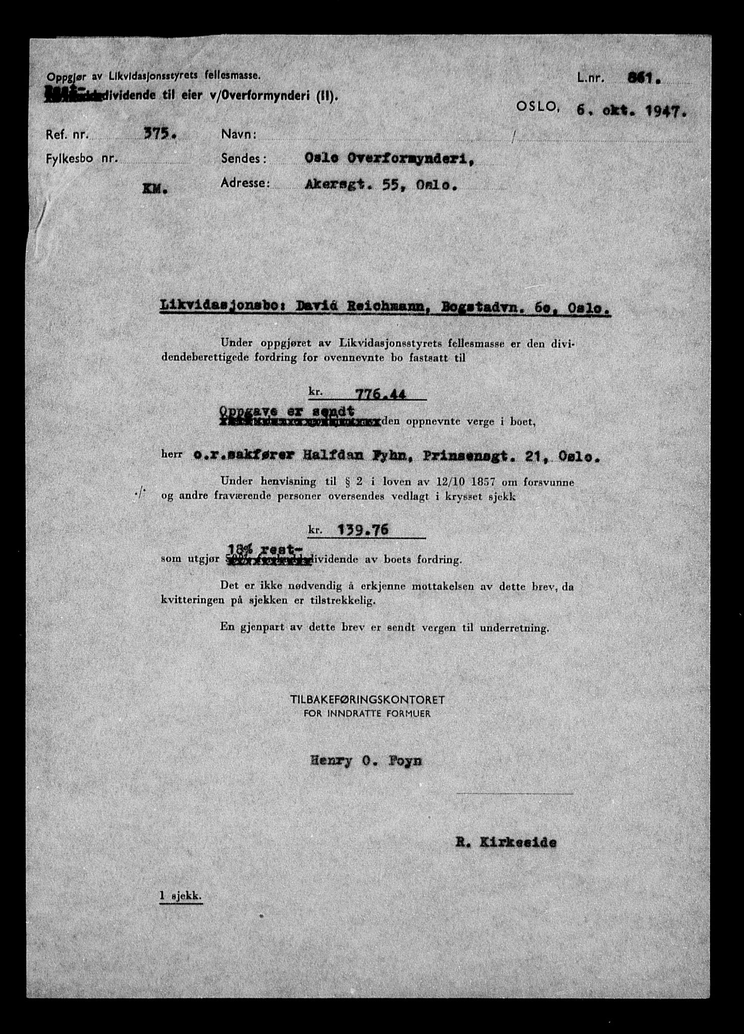 Justisdepartementet, Tilbakeføringskontoret for inndratte formuer, AV/RA-S-1564/H/Hc/Hcc/L0972: --, 1945-1947, p. 308