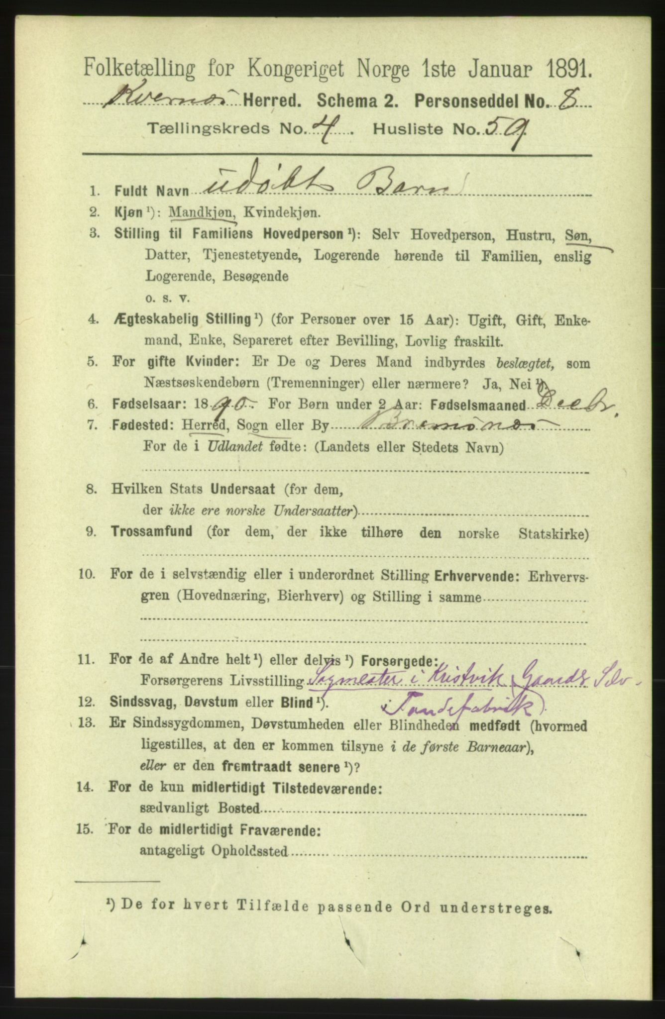 RA, 1891 census for 1553 Kvernes, 1891, p. 2240