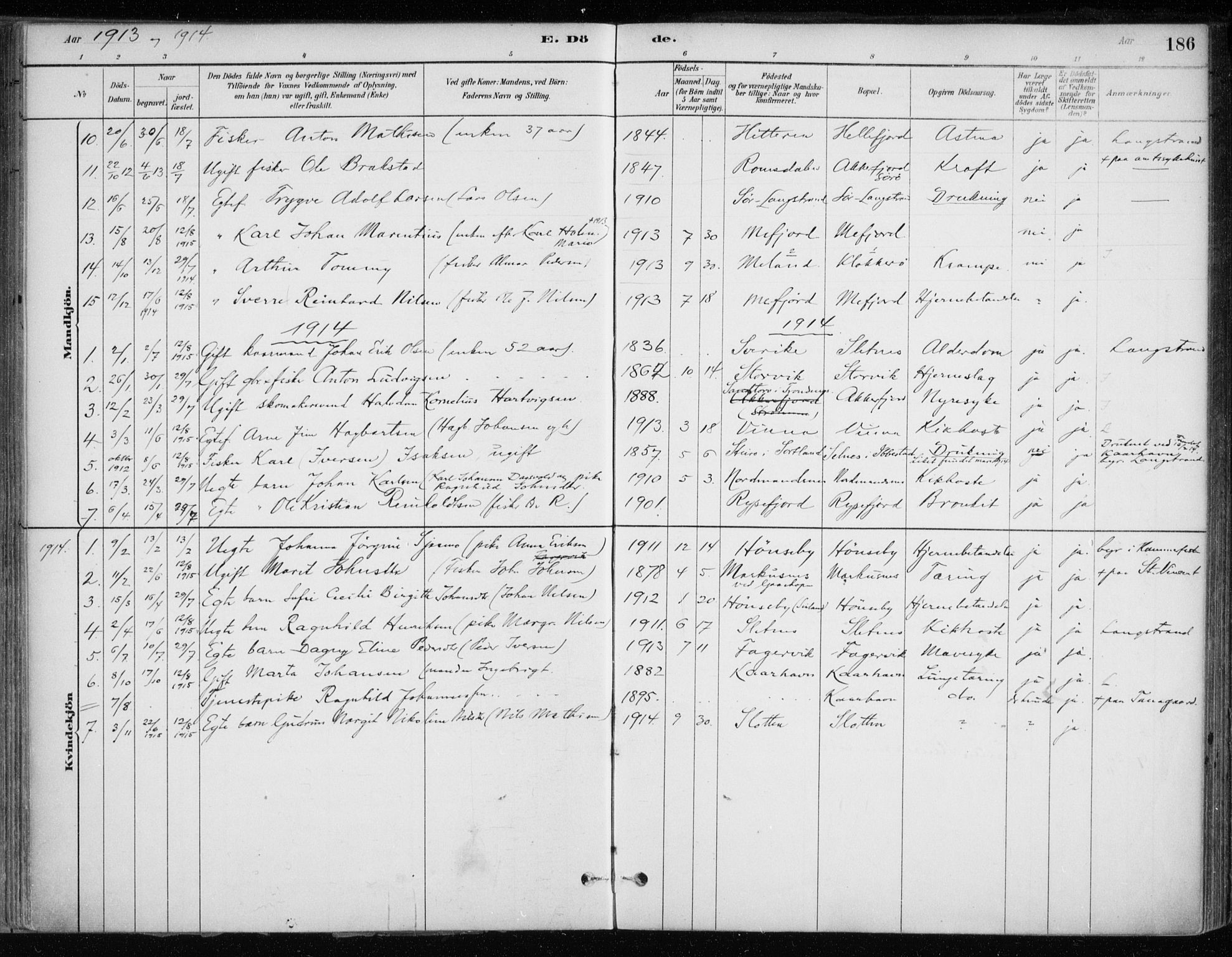 Hammerfest sokneprestkontor, SATØ/S-1347/H/Ha/L0013.kirke: Parish register (official) no. 13, 1898-1917, p. 186
