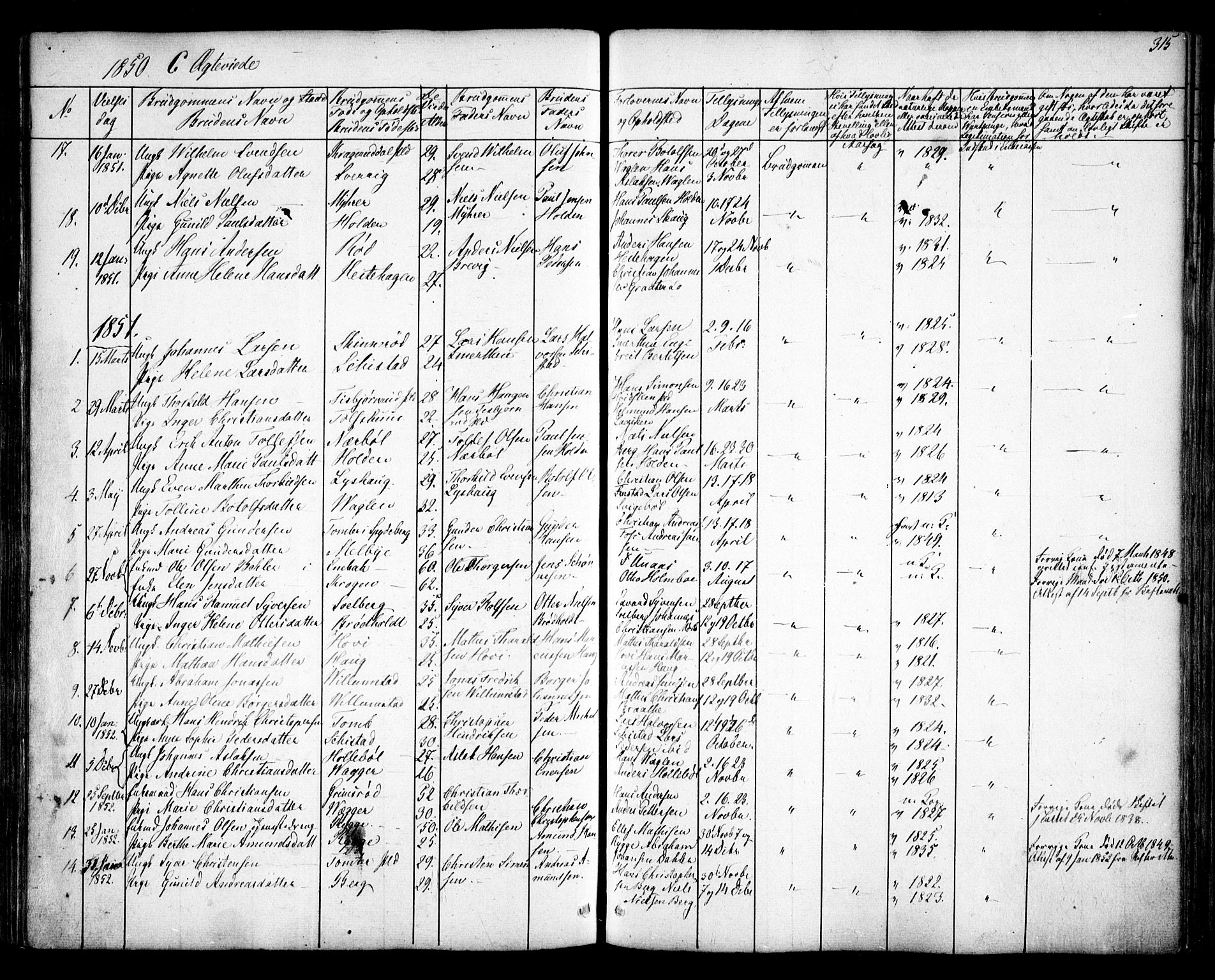 Hobøl prestekontor Kirkebøker, AV/SAO-A-2002/F/Fa/L0003: Parish register (official) no. I 3, 1842-1864, p. 315