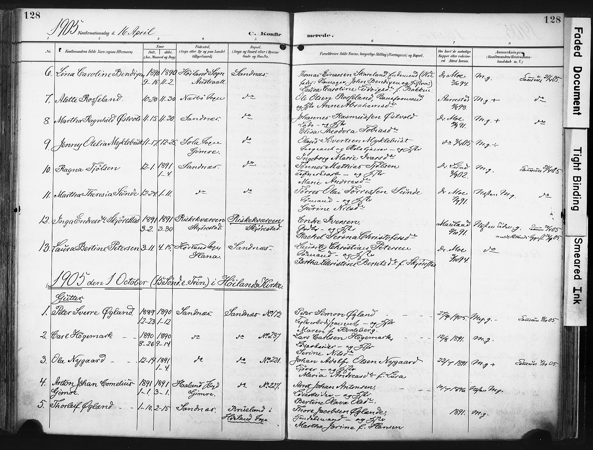 Høyland sokneprestkontor, AV/SAST-A-101799/001/30BA/L0016: Parish register (official) no. A 16, 1899-1911, p. 128