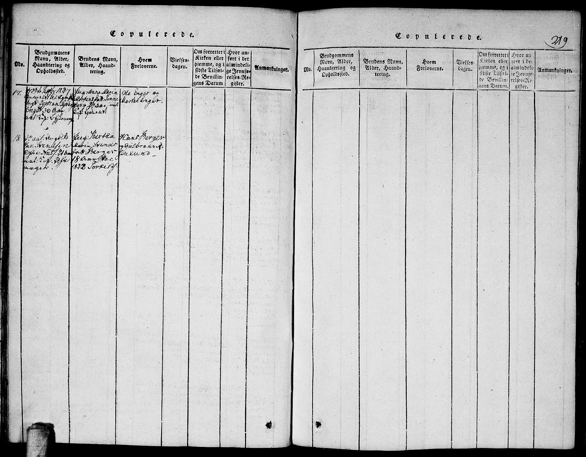 Høland prestekontor Kirkebøker, AV/SAO-A-10346a/F/Fa/L0007: Parish register (official) no. I 7, 1814-1827, p. 219