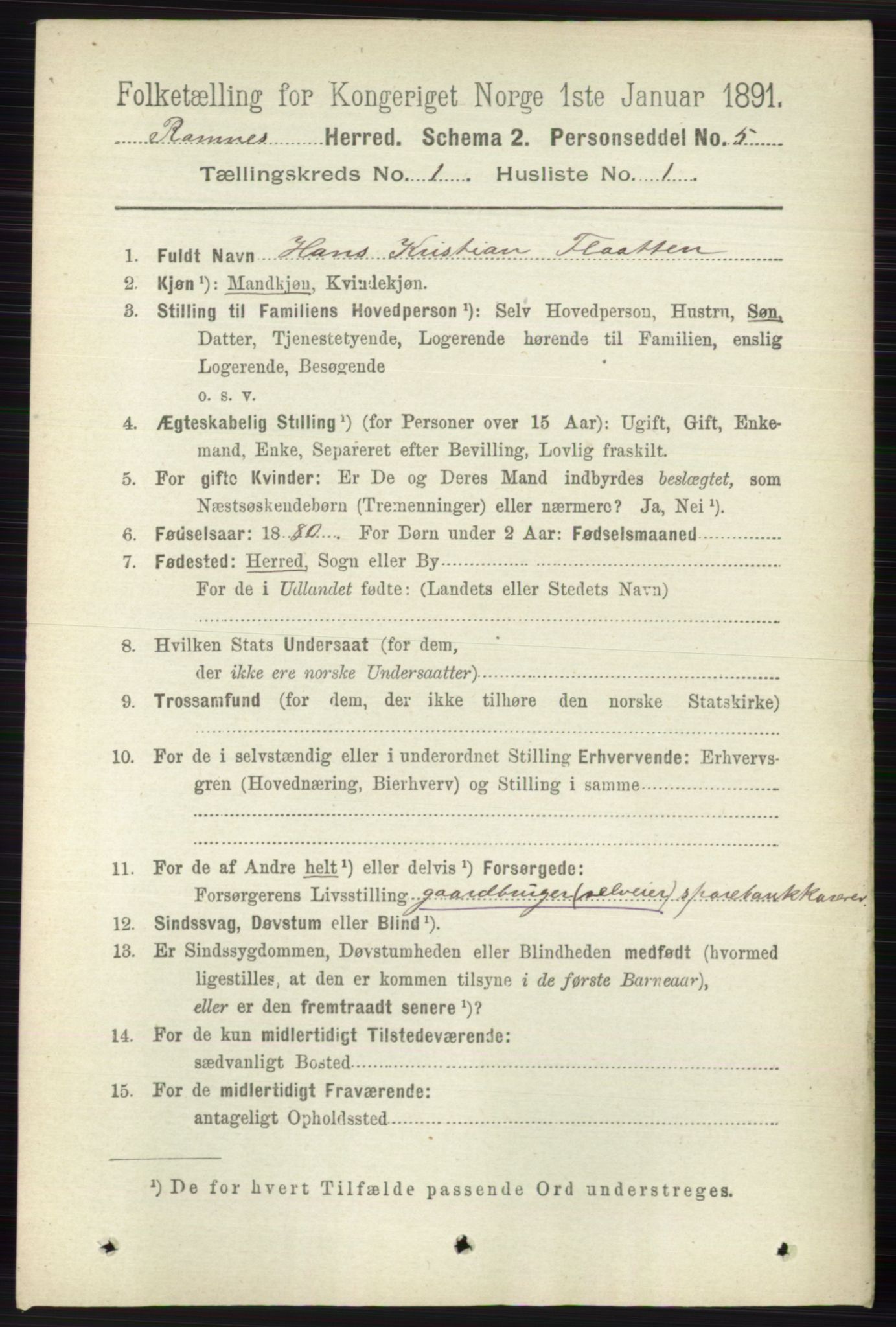 RA, 1891 census for 0718 Ramnes, 1891, p. 97