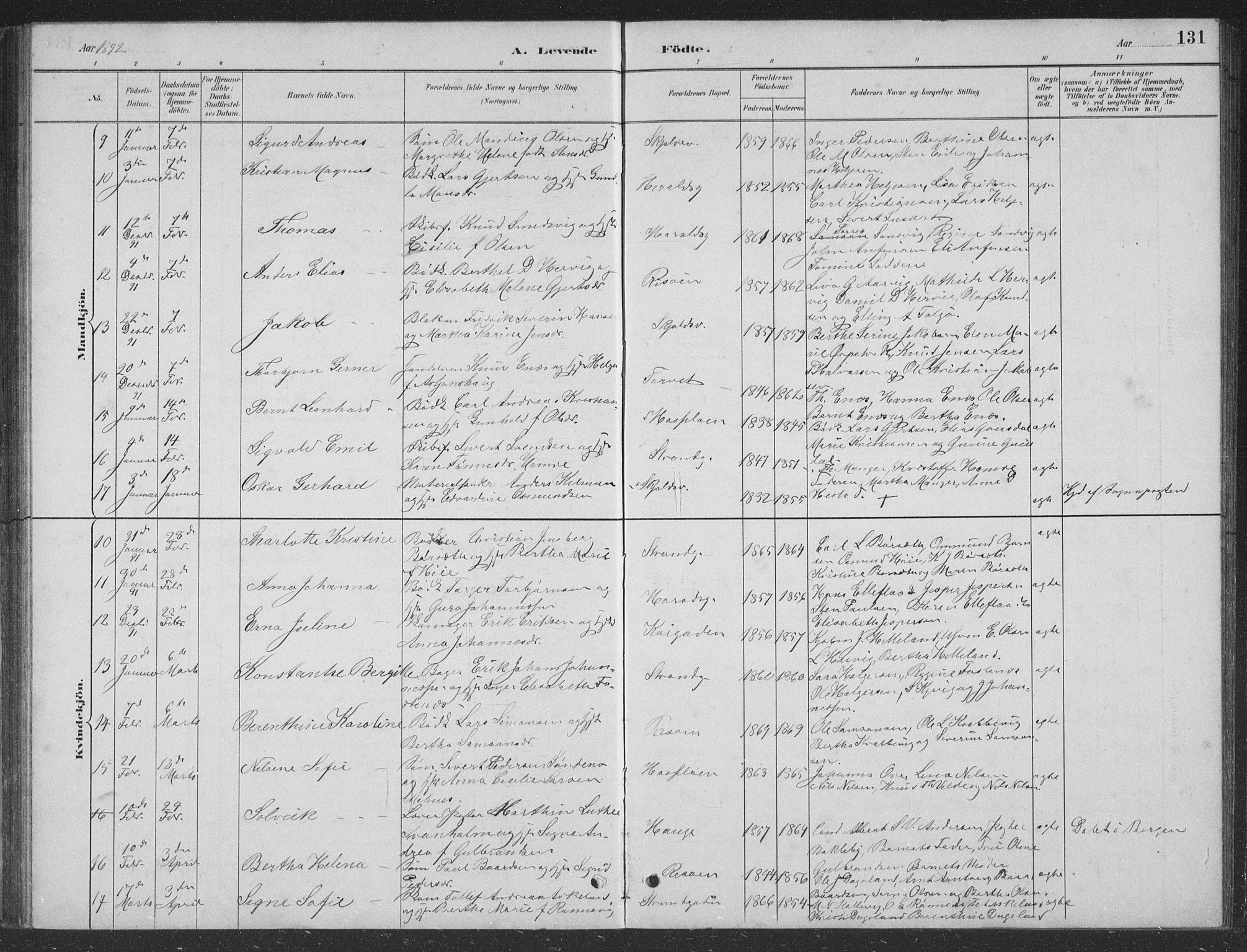 Haugesund sokneprestkontor, SAST/A -101863/H/Ha/Hab/L0002: Parish register (copy) no. B 2, 1881-1894, p. 131