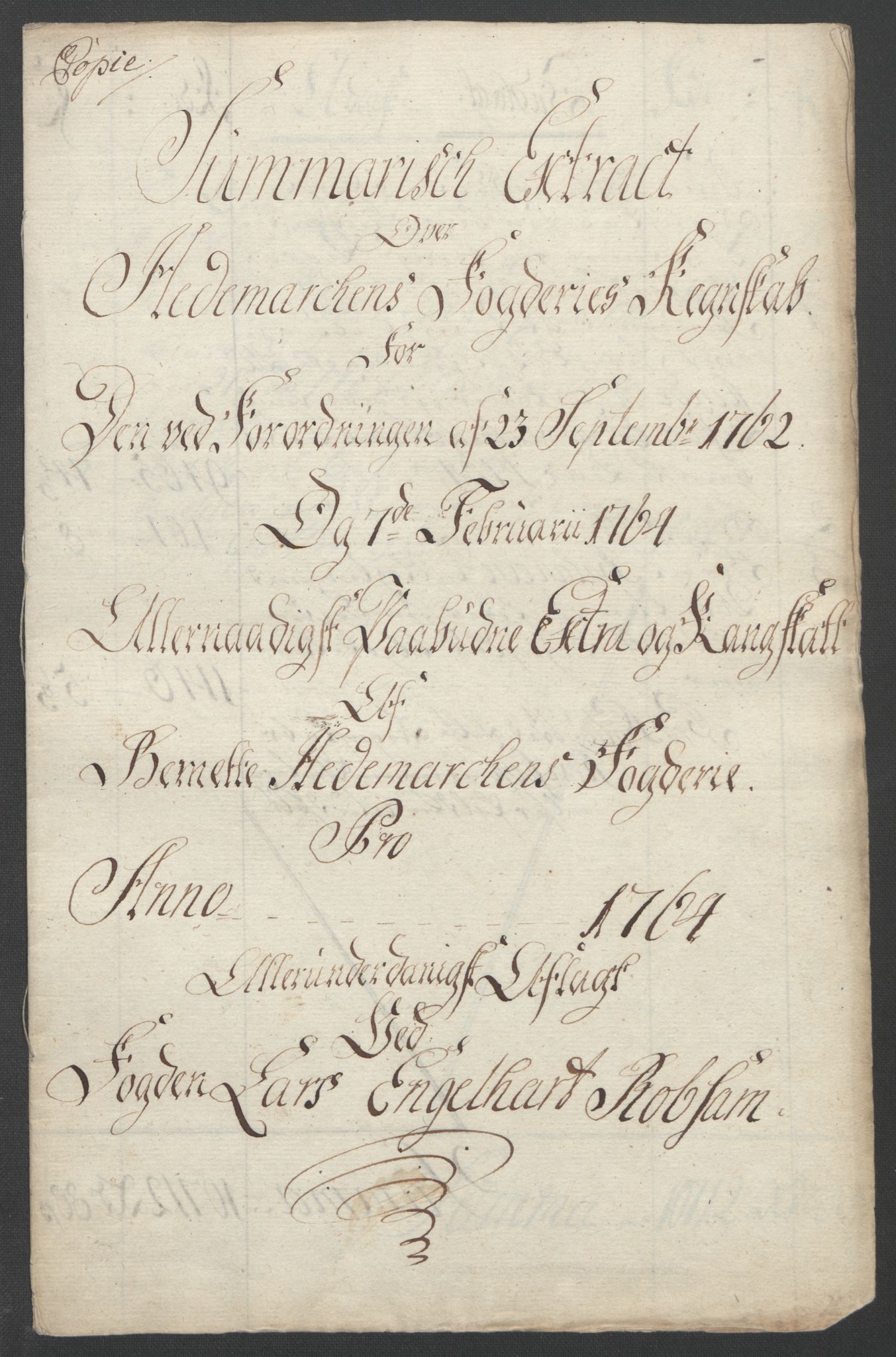 Rentekammeret inntil 1814, Reviderte regnskaper, Fogderegnskap, AV/RA-EA-4092/R16/L1147: Ekstraskatten Hedmark, 1763-1764, p. 134