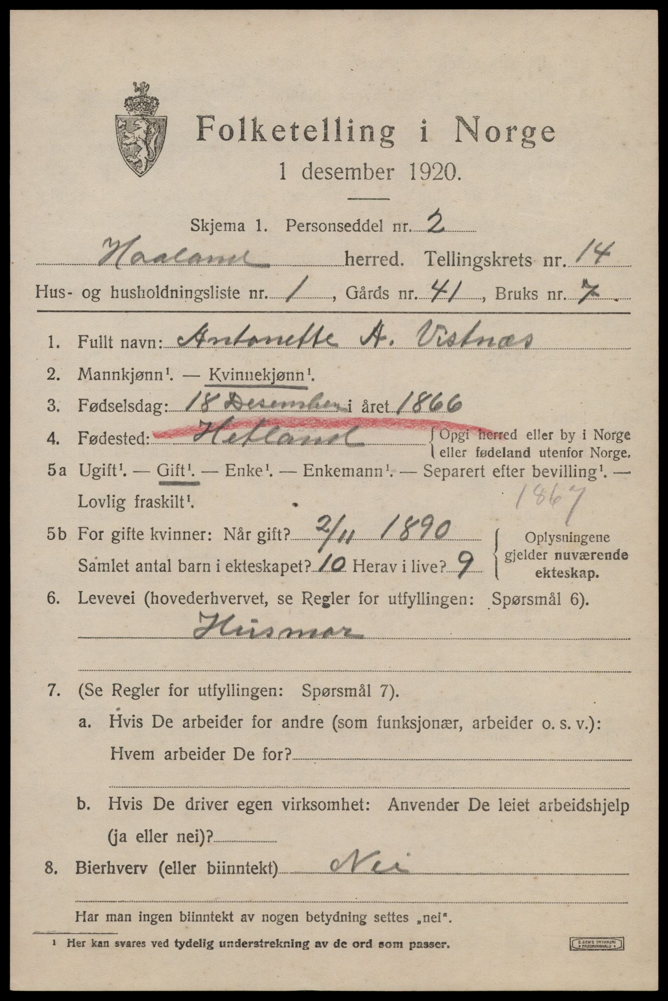 SAST, 1920 census for Håland, 1920, p. 9971