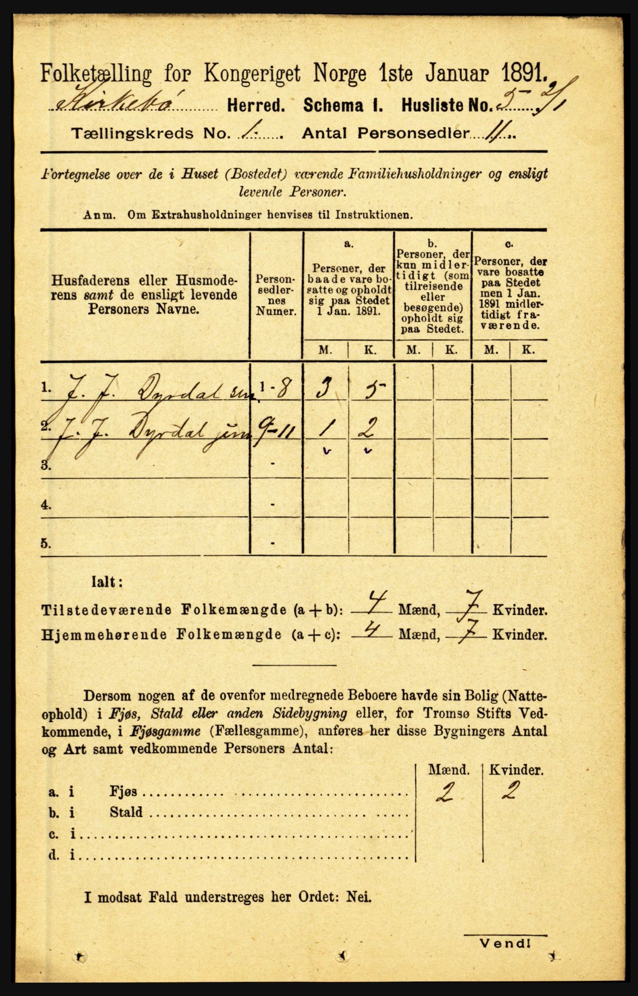 RA, 1891 census for 1416 Kyrkjebø, 1891, p. 24