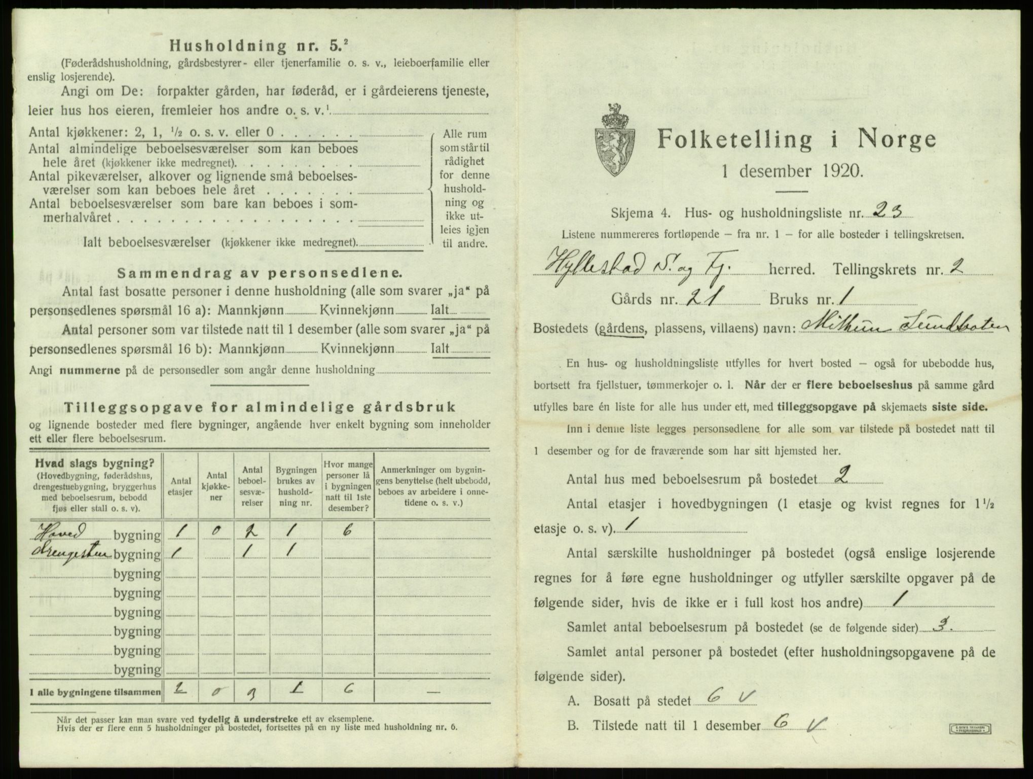 SAB, 1920 census for Hyllestad, 1920, p. 174