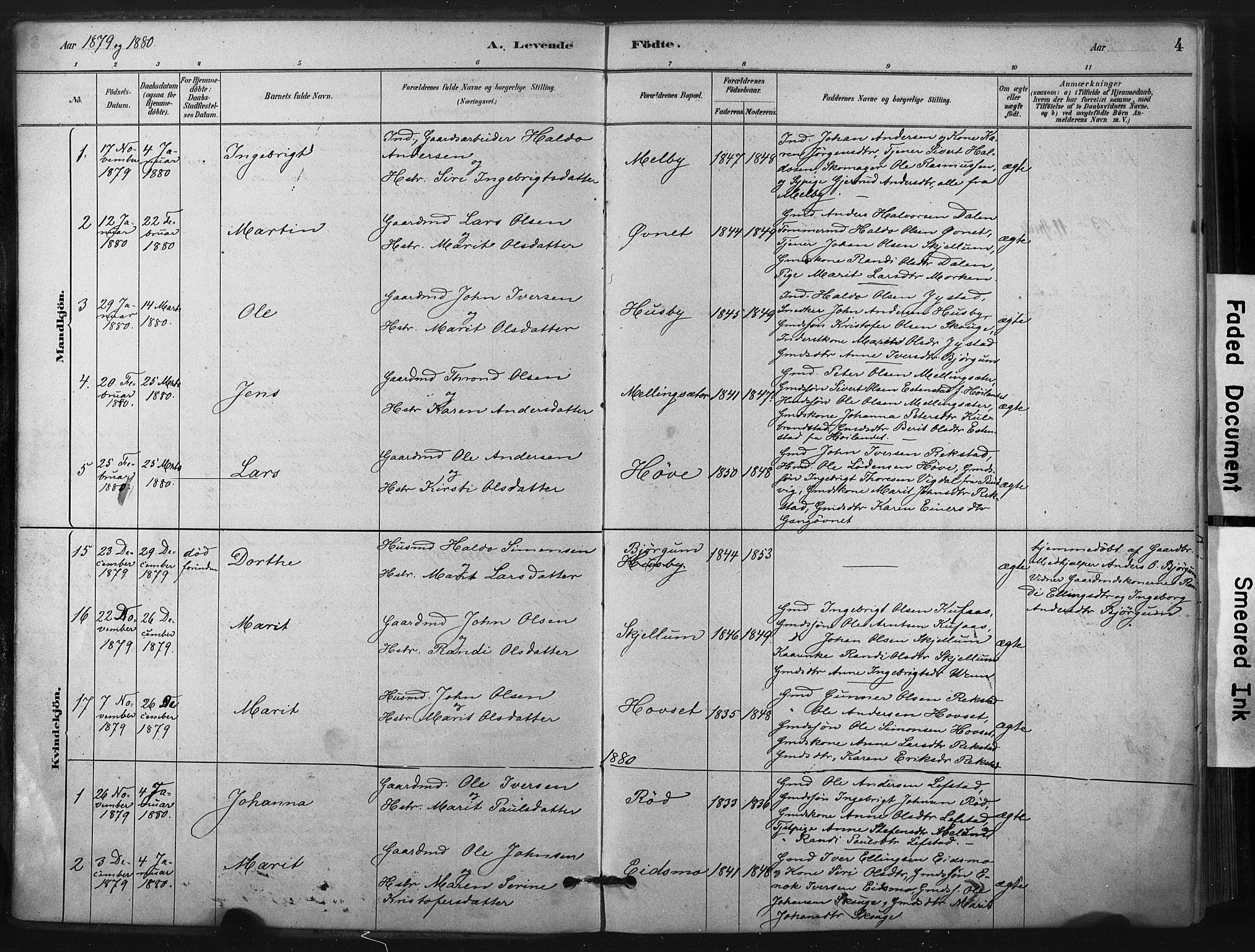 Ministerialprotokoller, klokkerbøker og fødselsregistre - Sør-Trøndelag, SAT/A-1456/667/L0795: Parish register (official) no. 667A03, 1879-1907, p. 4