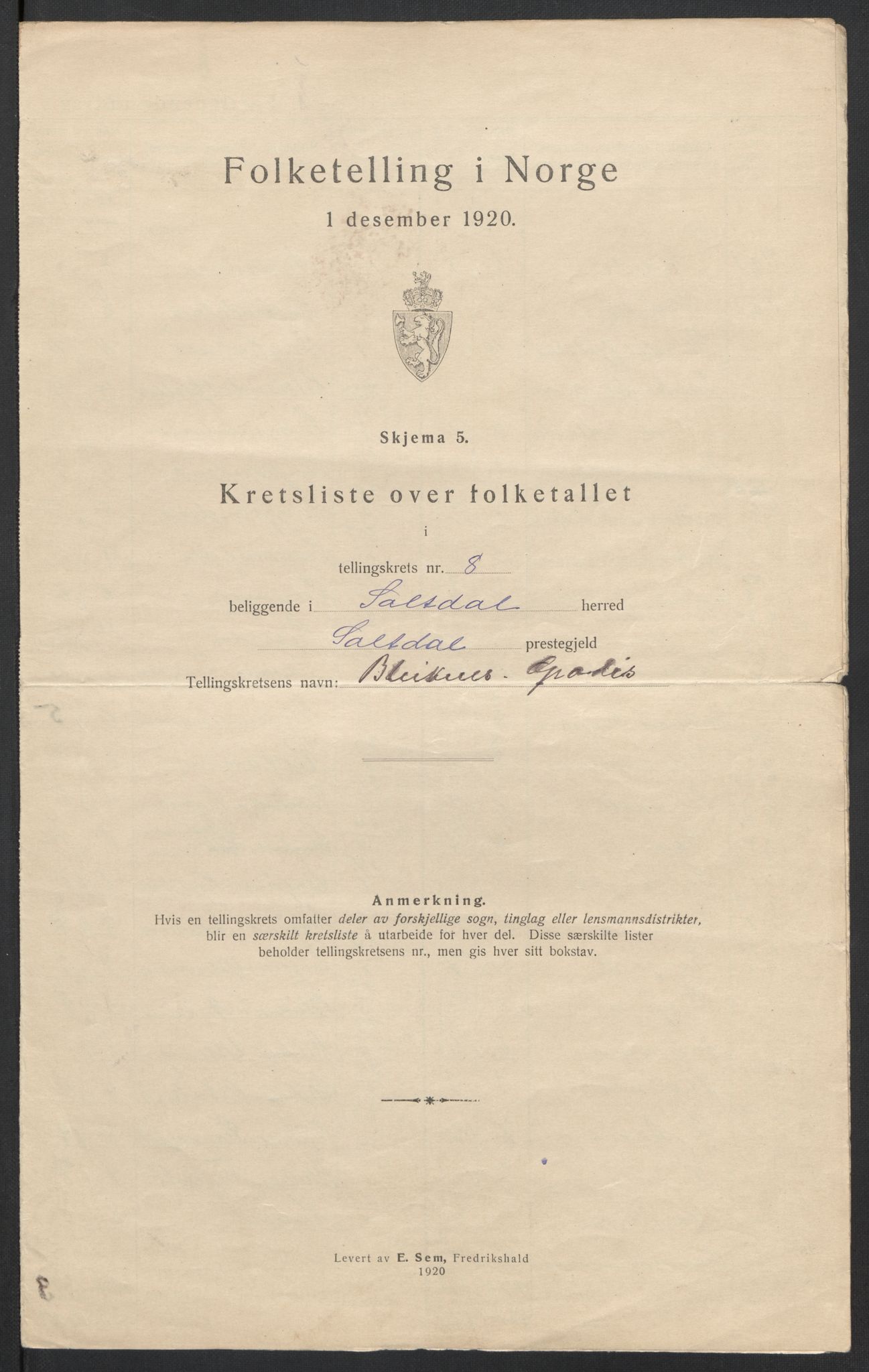 SAT, 1920 census for Saltdal, 1920, p. 50