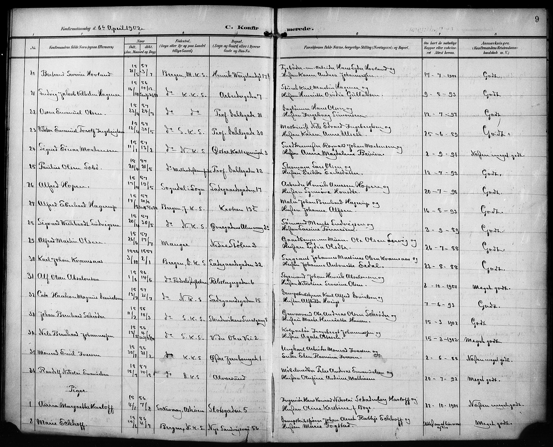 Mariakirken Sokneprestembete, AV/SAB-A-76901/H/Hab/L0009: Parish register (copy) no. A 9, 1901-1919, p. 9