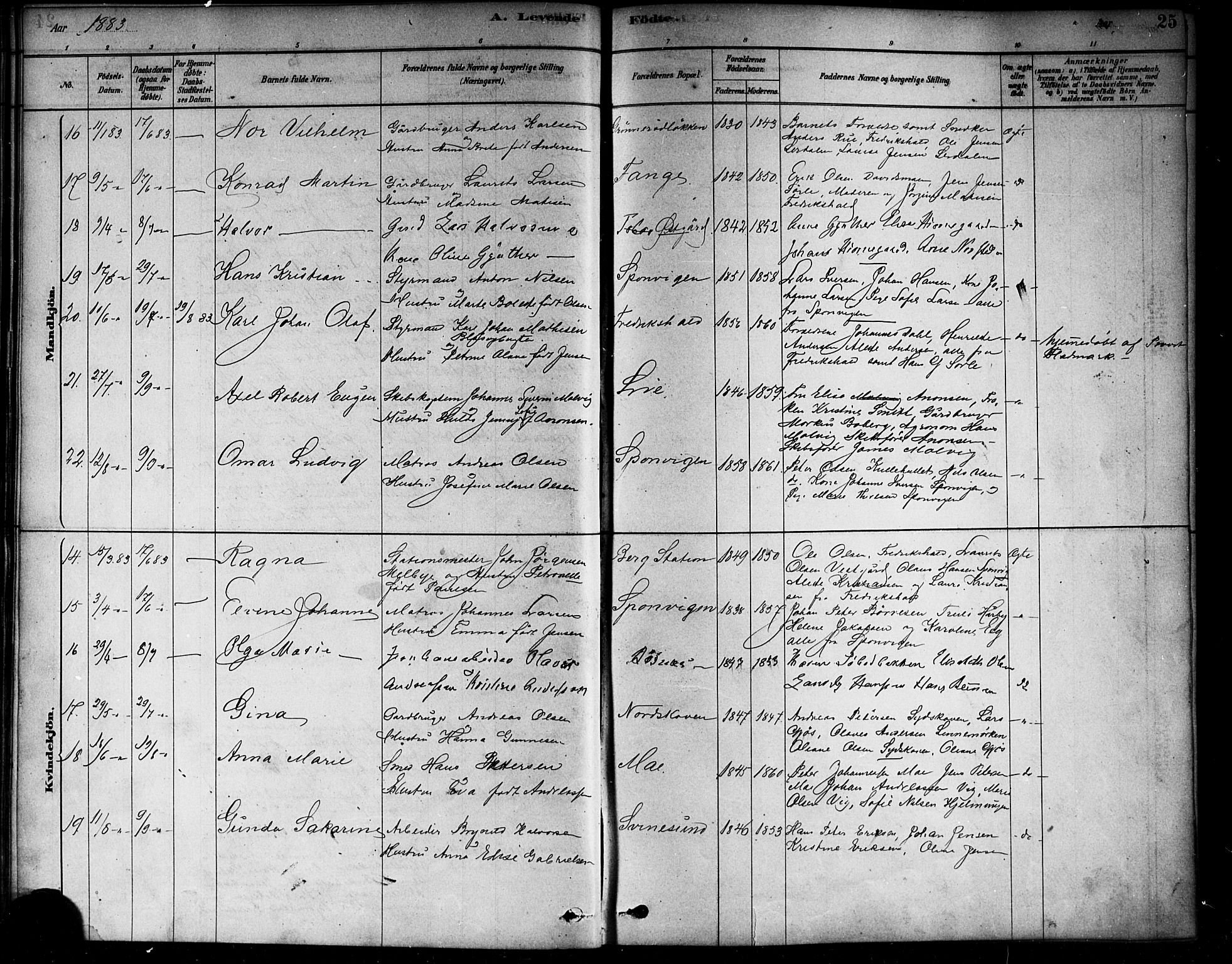 Berg prestekontor Kirkebøker, AV/SAO-A-10902/F/Fa/L0006: Parish register (official) no. I 6, 1878-1887, p. 25