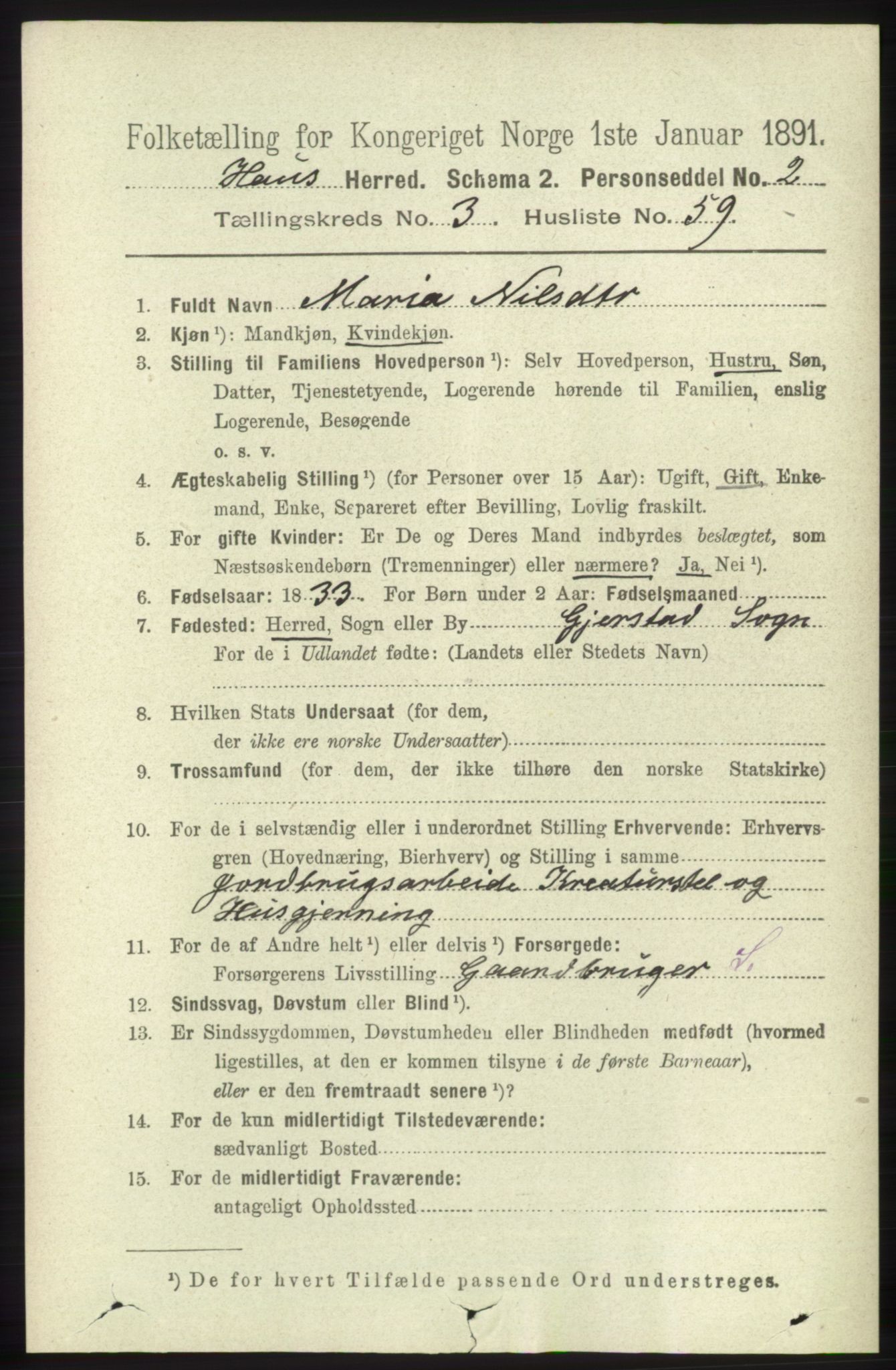 RA, 1891 census for 1250 Haus, 1891, p. 1330