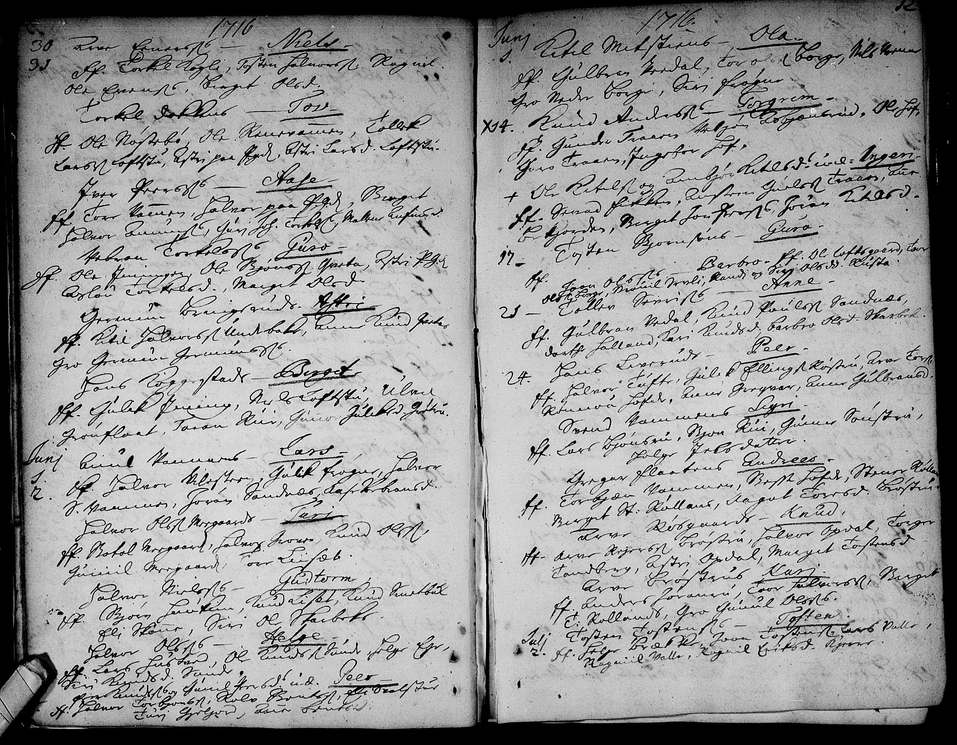 Rollag kirkebøker, AV/SAKO-A-240/F/Fa/L0002: Parish register (official) no. I 2, 1714-1742, p. 12