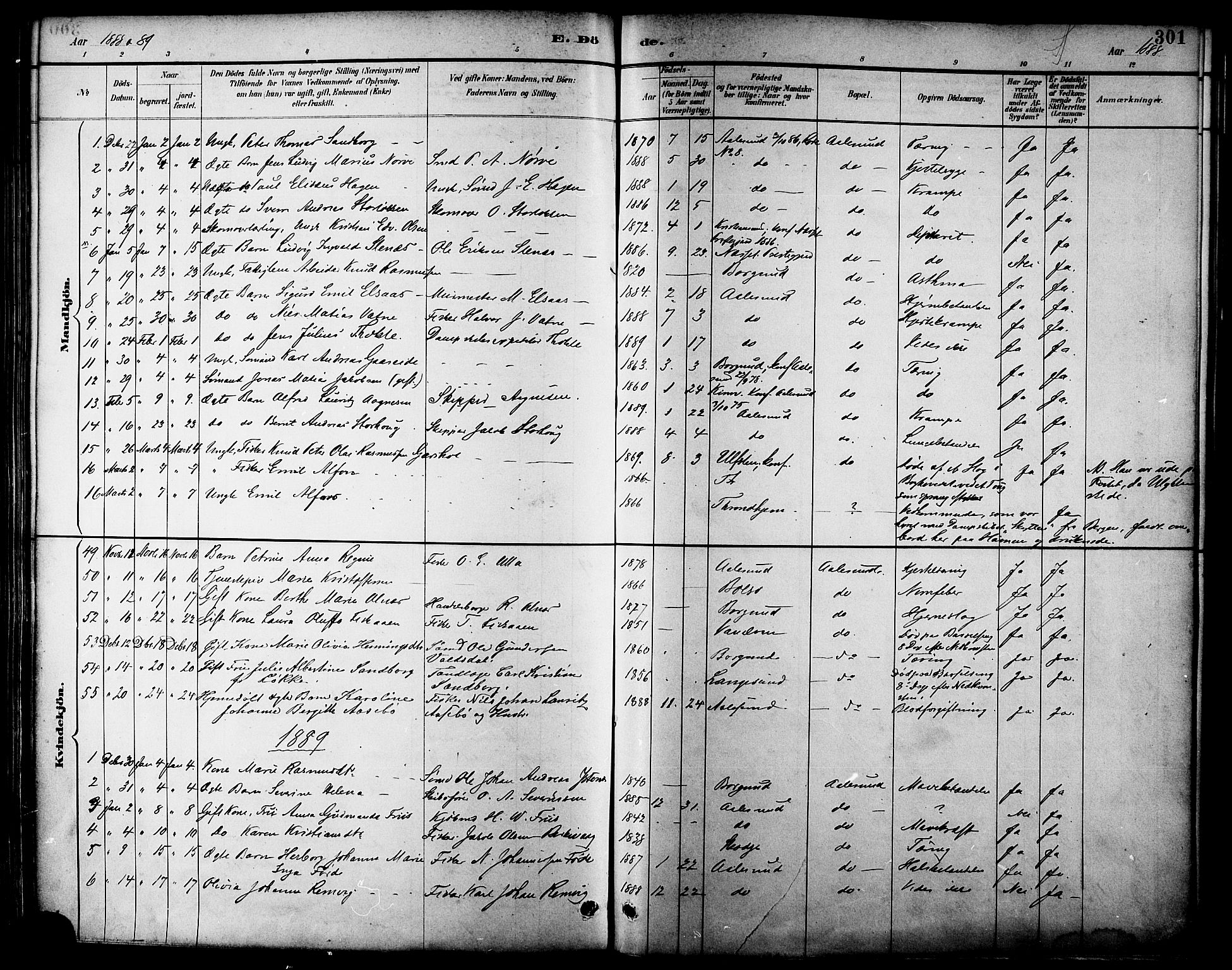 Ministerialprotokoller, klokkerbøker og fødselsregistre - Møre og Romsdal, AV/SAT-A-1454/529/L0455: Parish register (official) no. 529A05, 1885-1893, p. 301