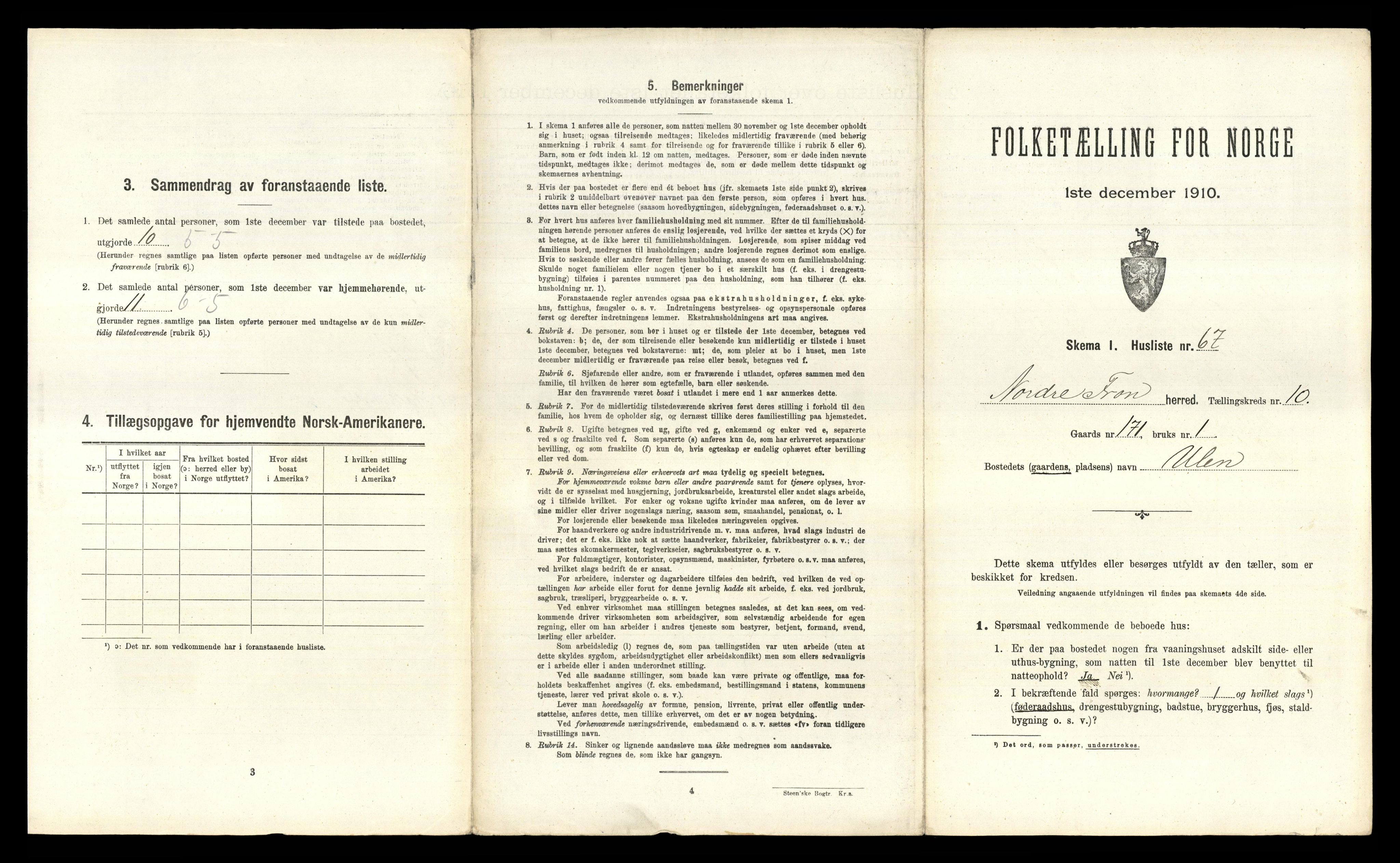 RA, 1910 census for Nord-Fron, 1910, p. 1366