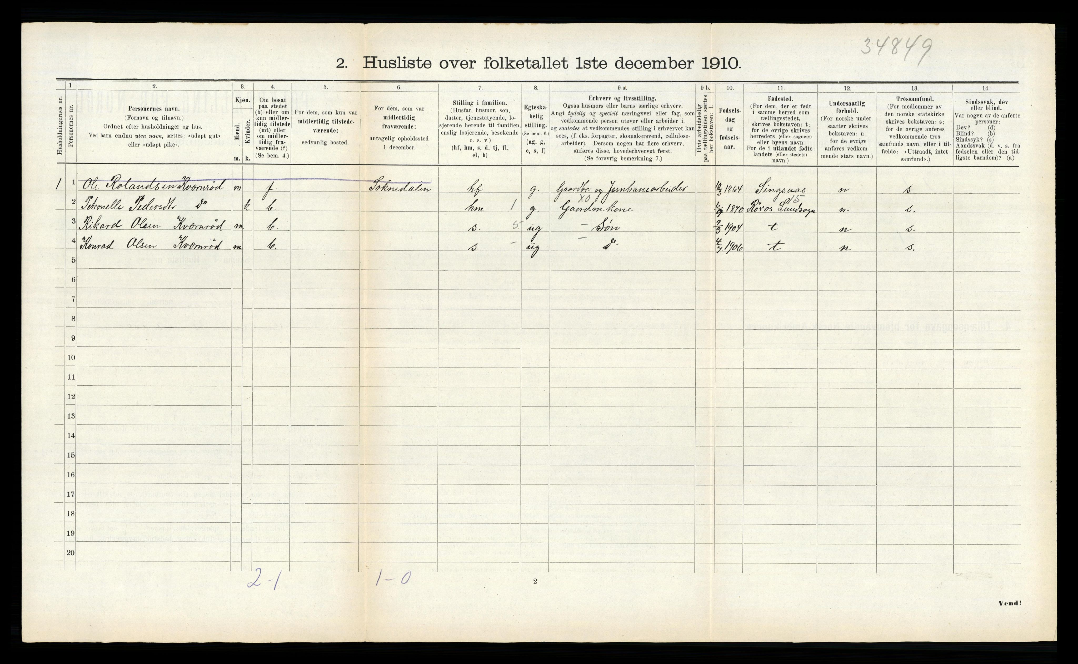 RA, 1910 census for Sparbu, 1910, p. 317