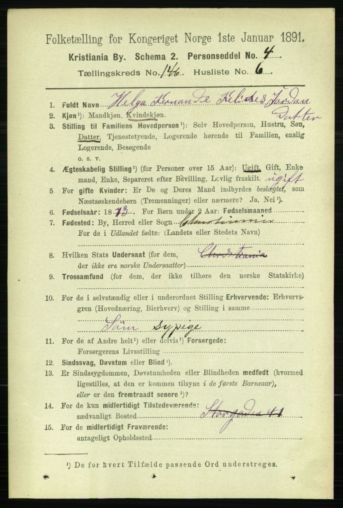 RA, 1891 census for 0301 Kristiania, 1891, p. 81153