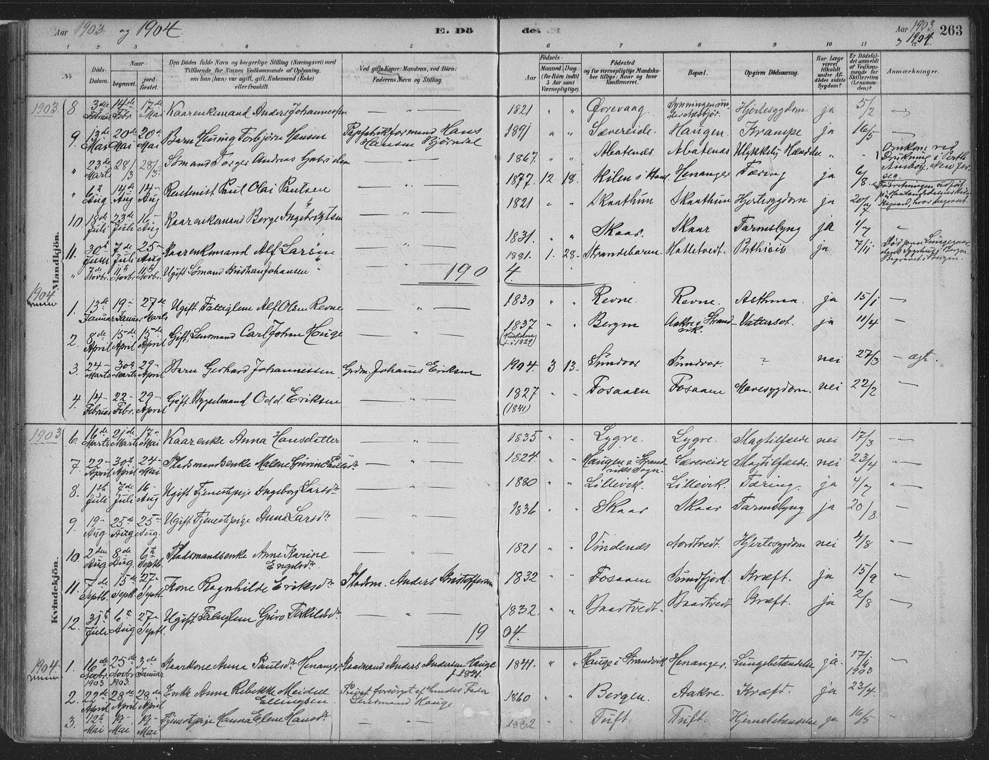 Fusa sokneprestembete, SAB/A-75401/H/Haa: Parish register (official) no. D 1, 1880-1938, p. 263