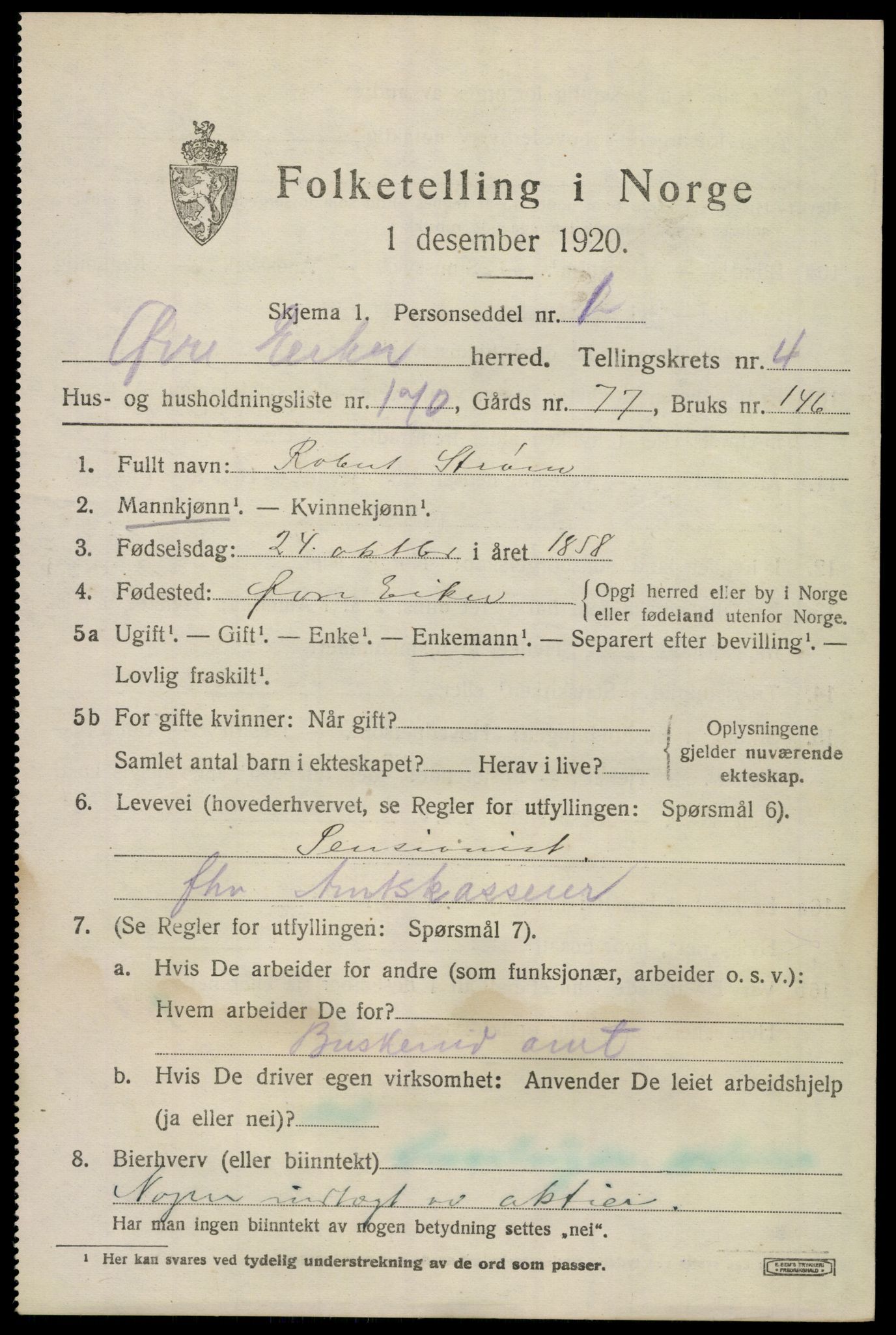 SAKO, 1920 census for Øvre Eiker, 1920, p. 11804