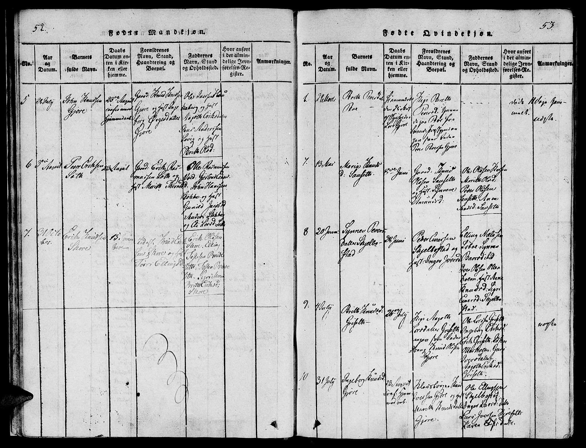 Ministerialprotokoller, klokkerbøker og fødselsregistre - Møre og Romsdal, SAT/A-1454/543/L0561: Parish register (official) no. 543A01, 1818-1853, p. 52-53