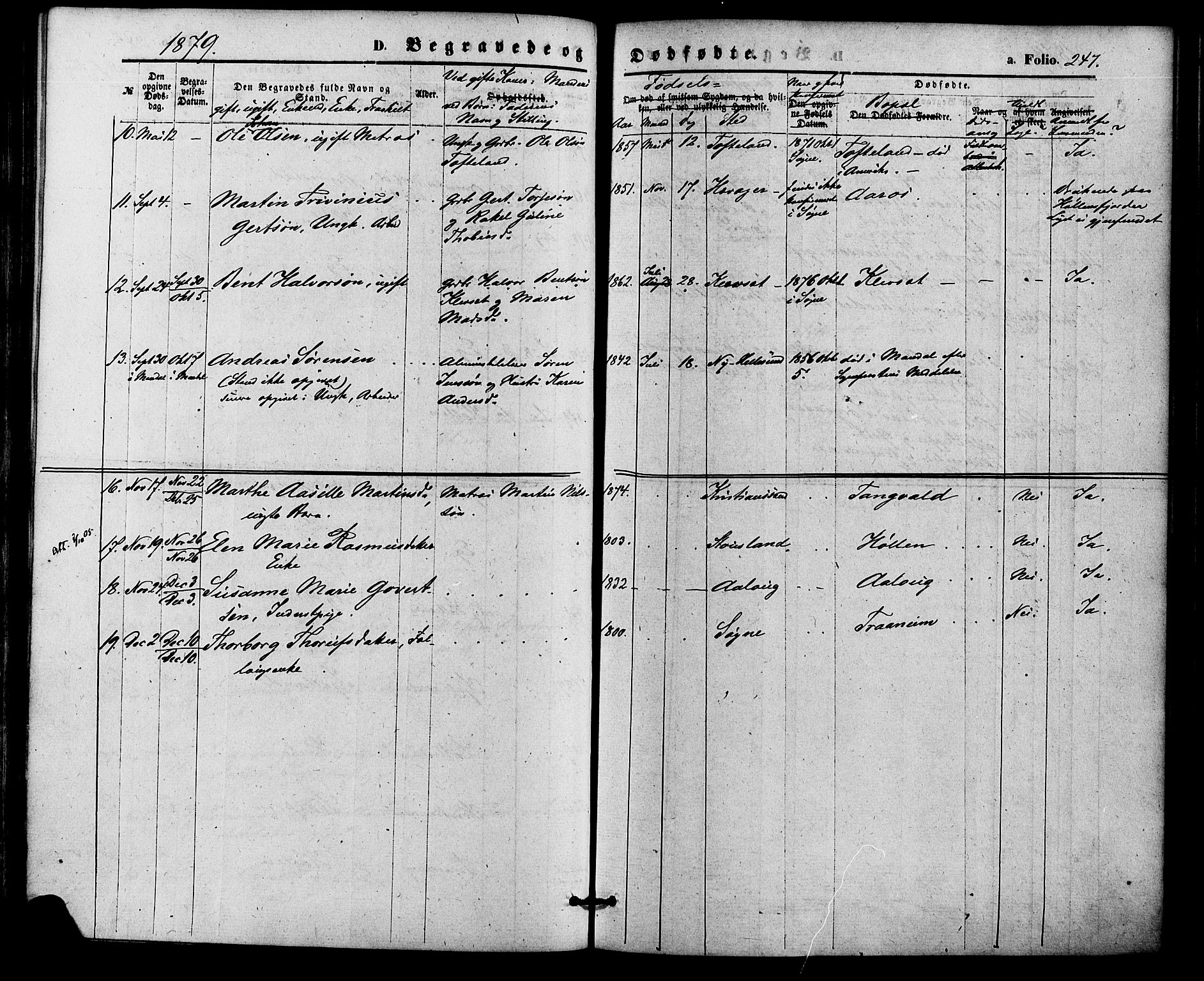 Søgne sokneprestkontor, AV/SAK-1111-0037/F/Fa/Fab/L0011: Parish register (official) no. A 11, 1869-1879, p. 247