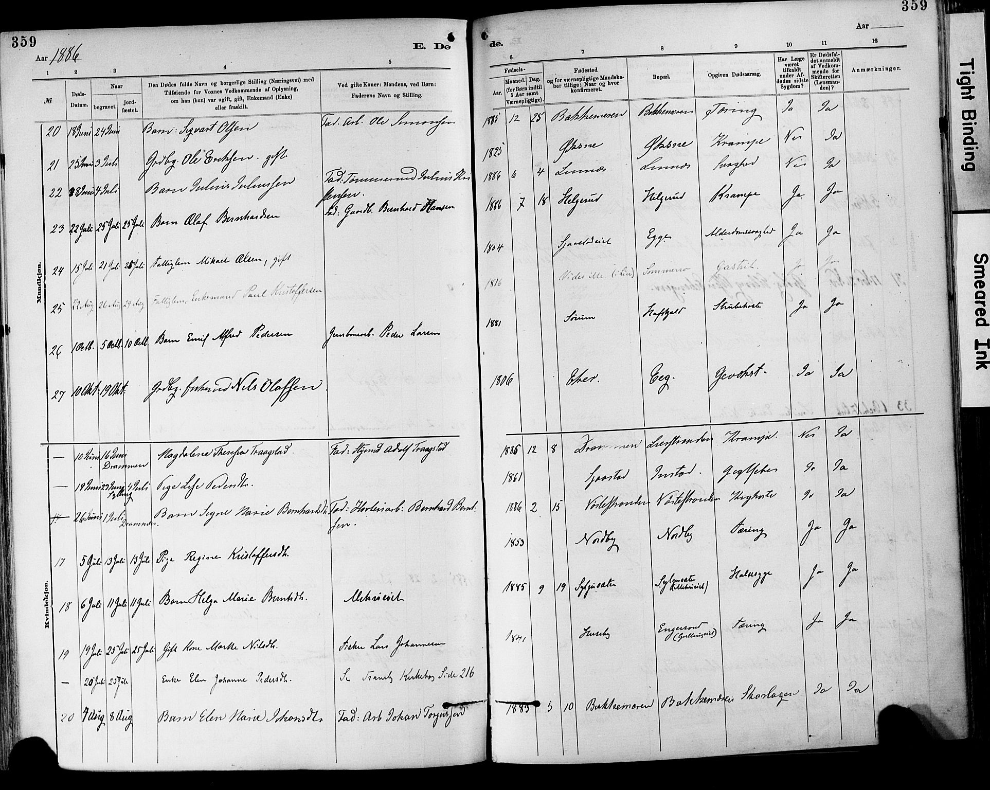 Lier kirkebøker, AV/SAKO-A-230/F/Fa/L0015: Parish register (official) no. I 15, 1883-1894, p. 359