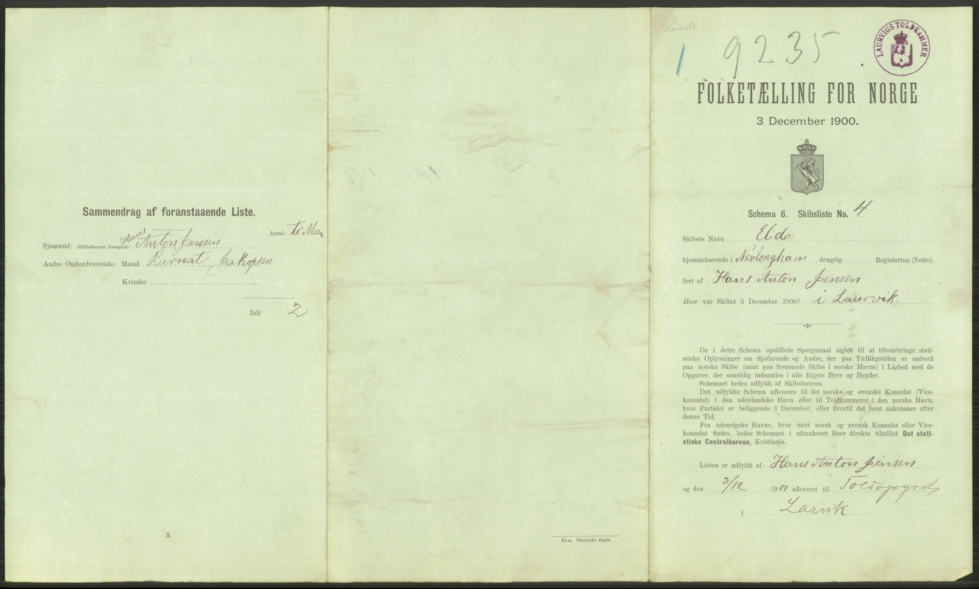 RA, 1900 Census - ship lists from ships in Norwegian harbours, harbours abroad and at sea, 1900, p. 551