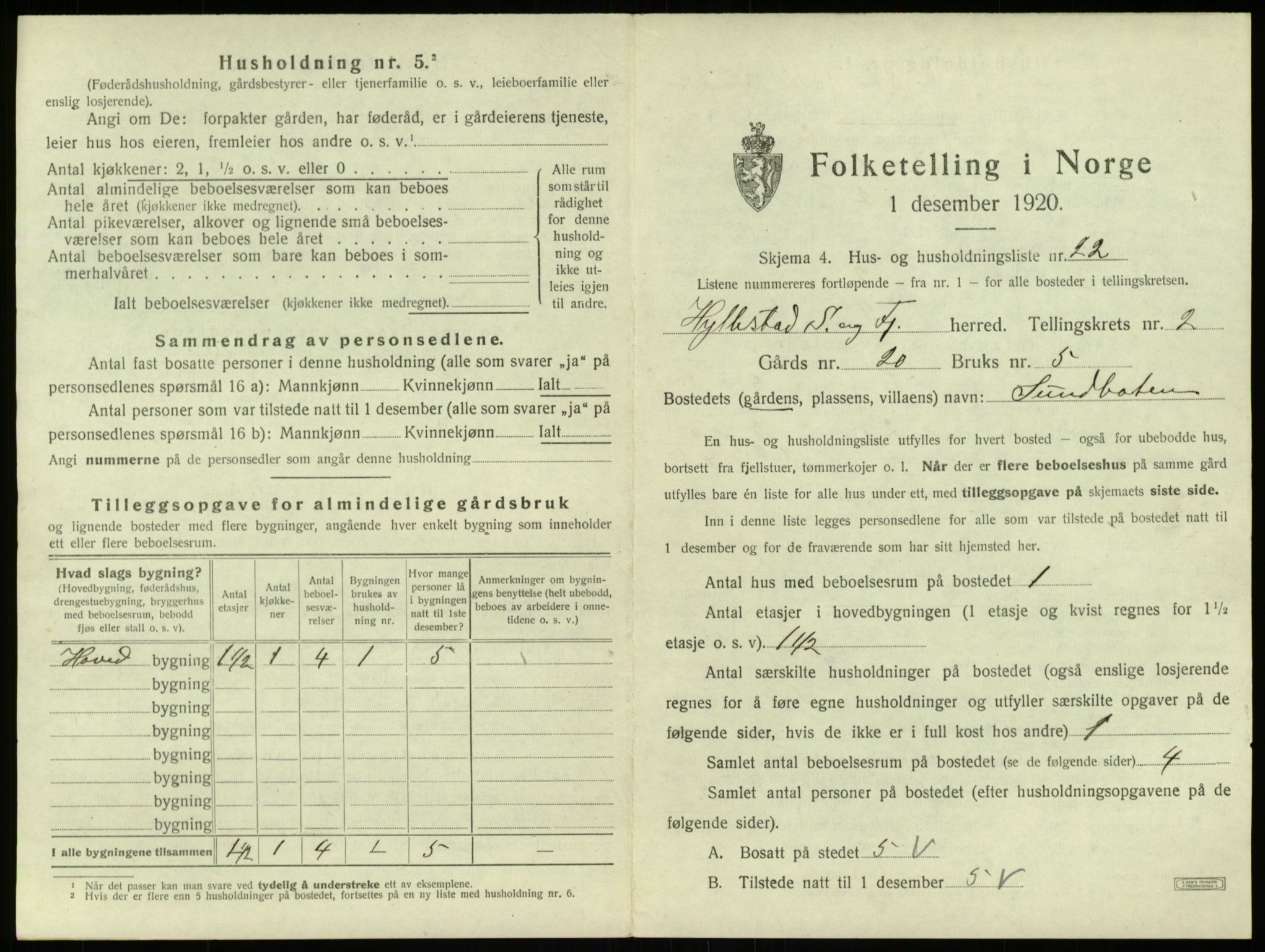 SAB, 1920 census for Hyllestad, 1920, p. 172