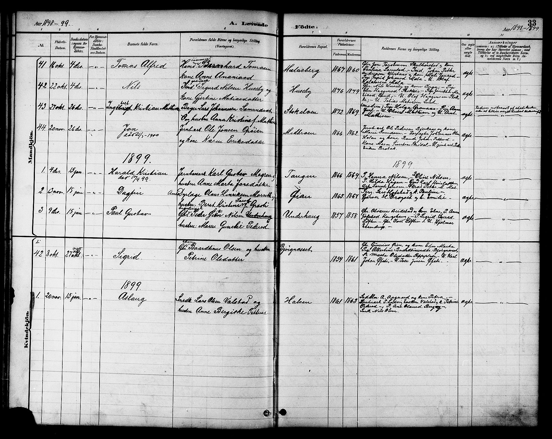 Ministerialprotokoller, klokkerbøker og fødselsregistre - Nord-Trøndelag, SAT/A-1458/709/L0087: Parish register (copy) no. 709C01, 1892-1913, p. 33