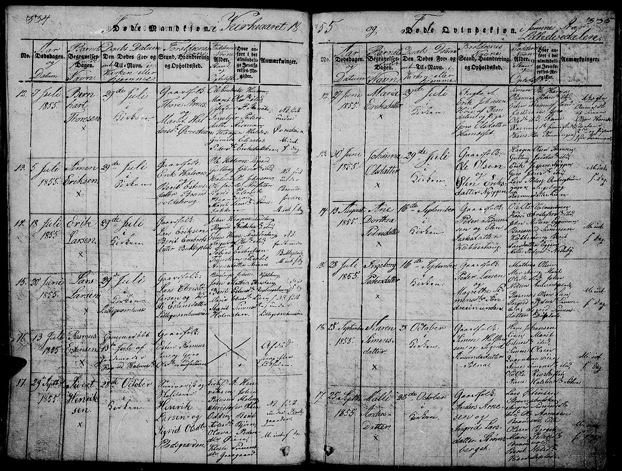 Tynset prestekontor, SAH/PREST-058/H/Ha/Hab/L0002: Parish register (copy) no. 2, 1814-1862, p. 334-335