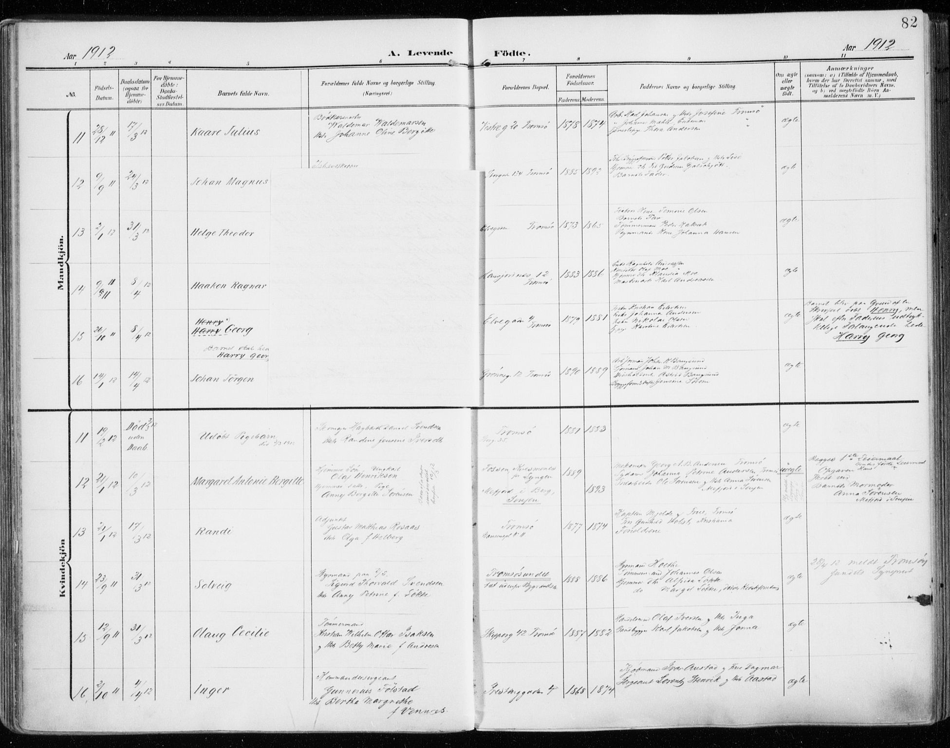 Tromsø sokneprestkontor/stiftsprosti/domprosti, AV/SATØ-S-1343/G/Ga/L0017kirke: Parish register (official) no. 17, 1907-1917, p. 82