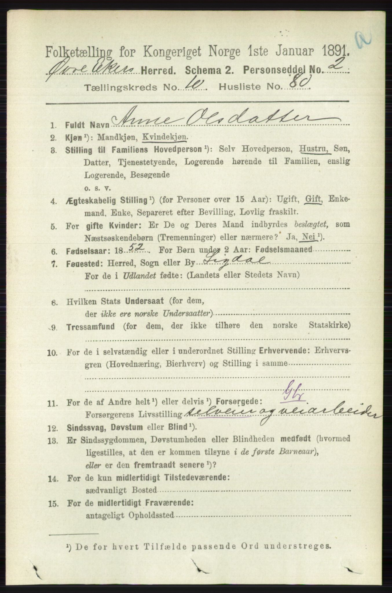 RA, 1891 census for 0624 Øvre Eiker, 1891, p. 4444