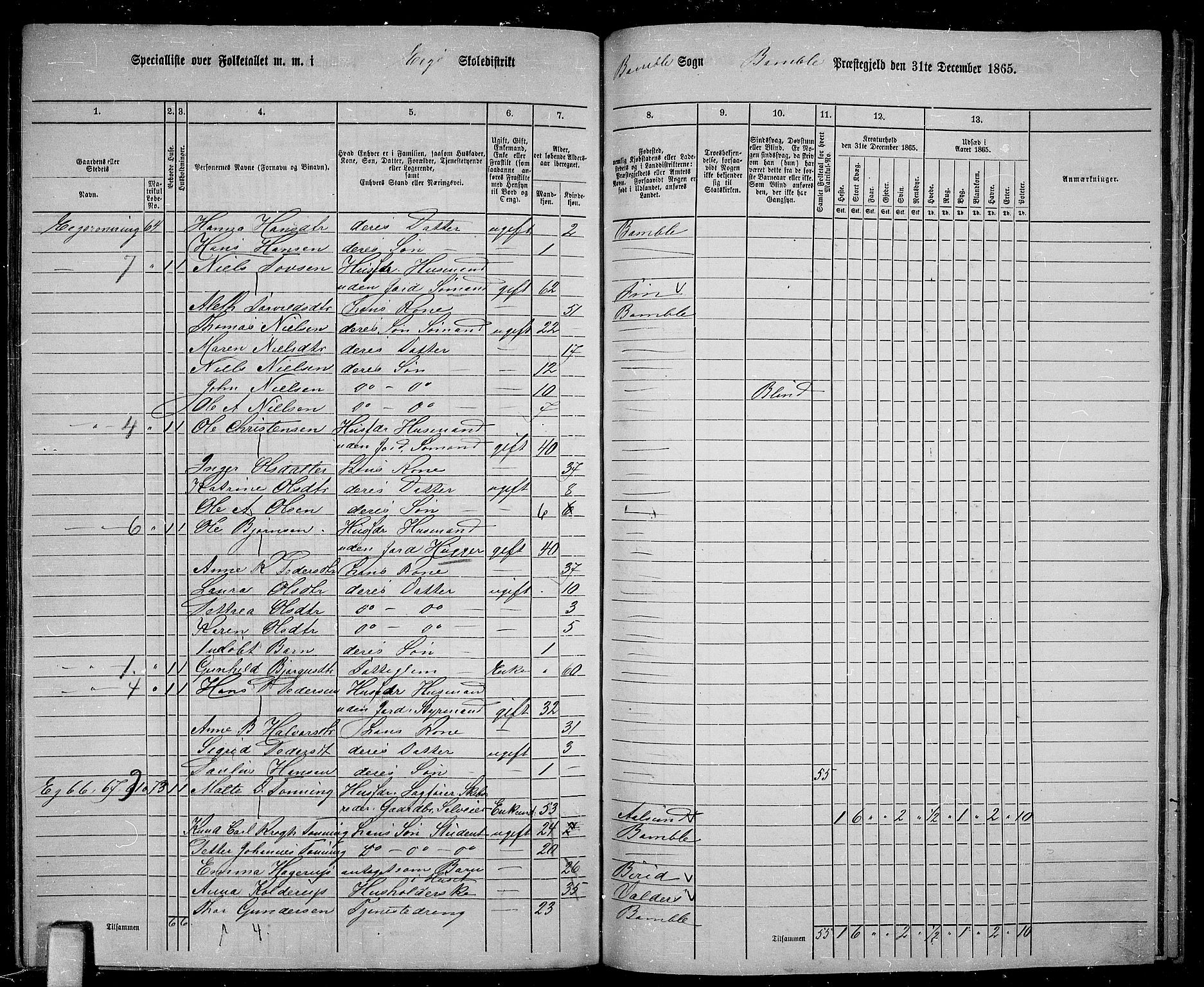 RA, 1865 census for Bamble, 1865, p. 155