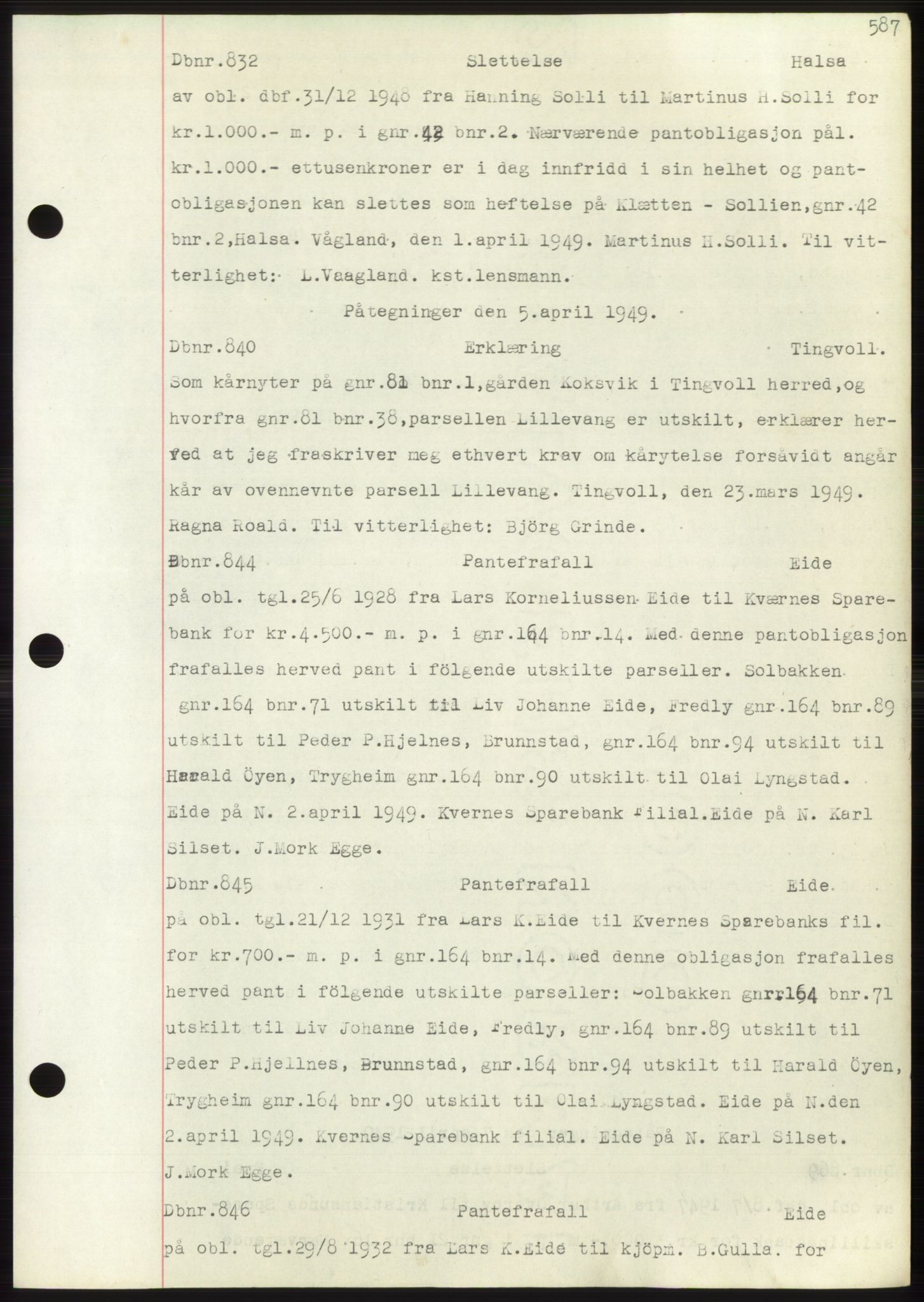 Nordmøre sorenskriveri, AV/SAT-A-4132/1/2/2Ca: Mortgage book no. C82b, 1946-1951, Diary no: : 832/1949