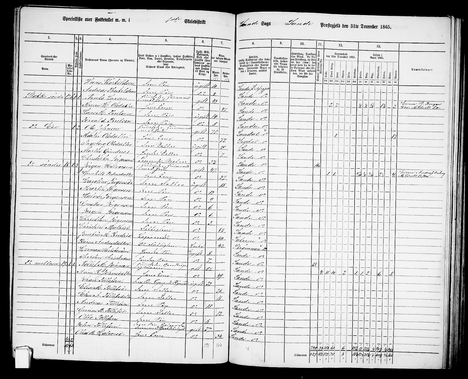 RA, 1865 census for Sande, 1865, p. 18