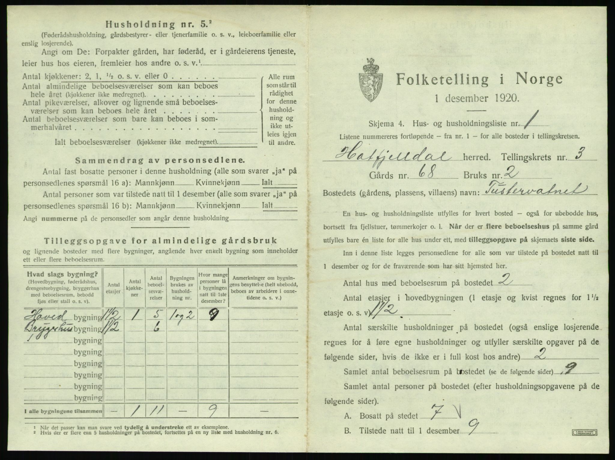 SAT, 1920 census for Hattfjelldal, 1920, p. 106